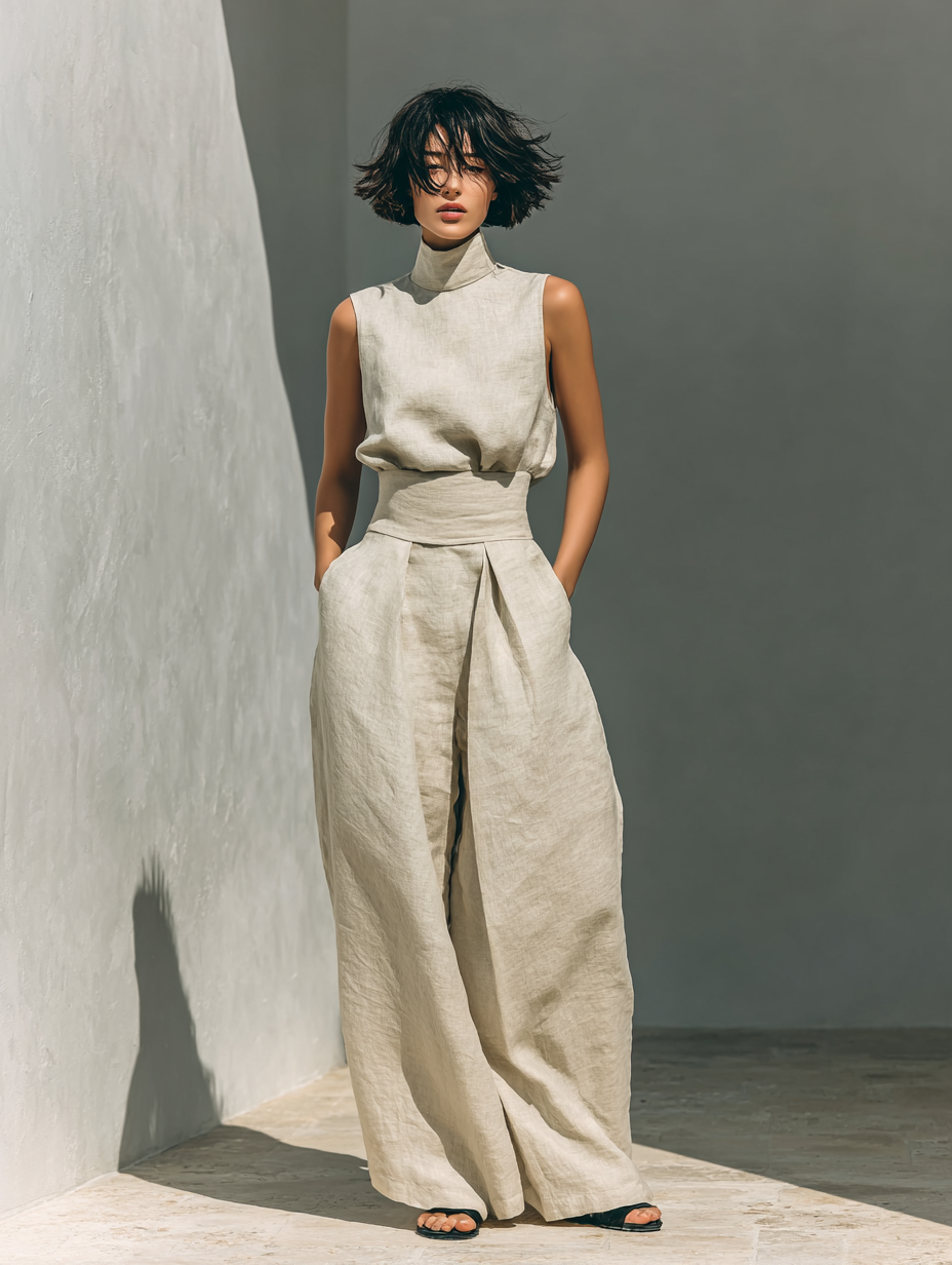 Liora | Linen High Neck Set
