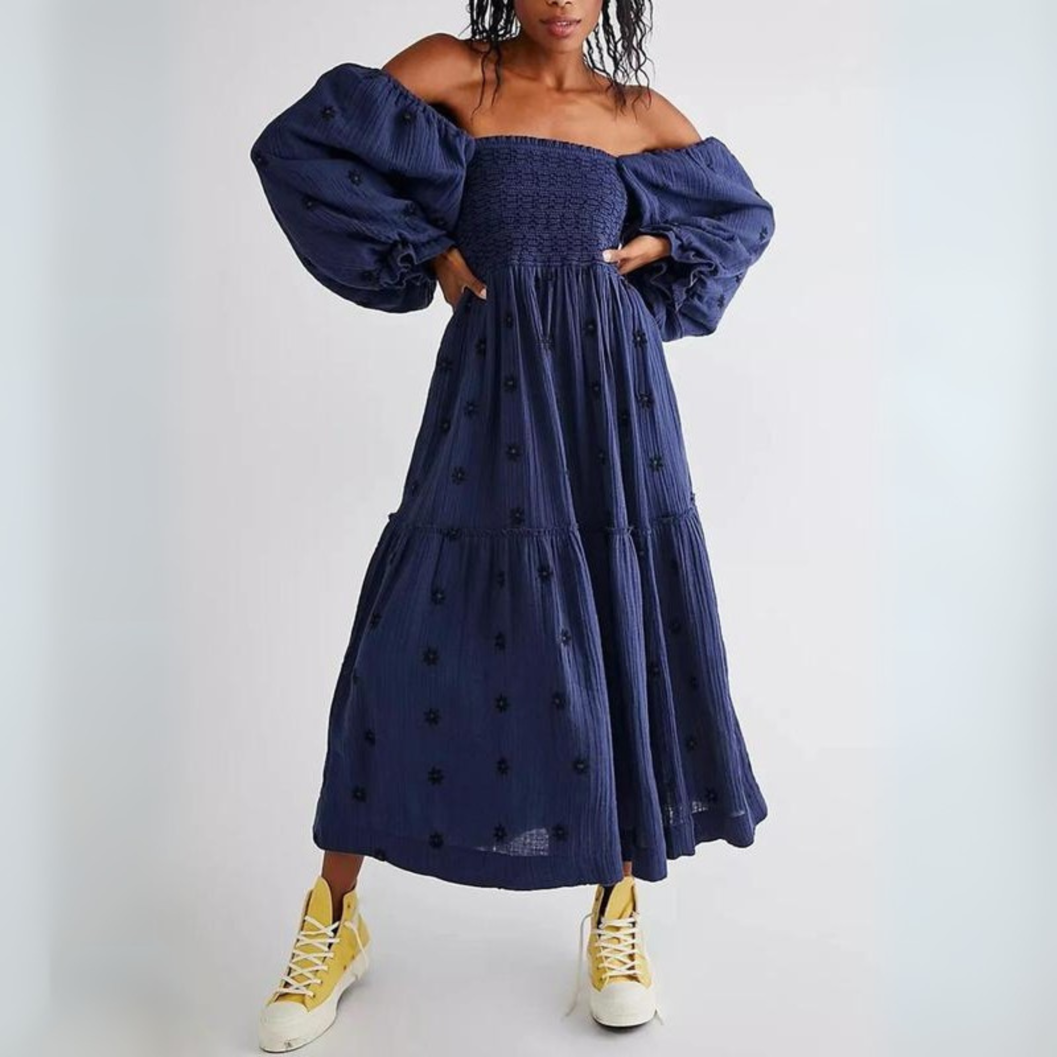 Hannah | Comfy Floral Lantern Sleeve Square Neck Maxi Dress
