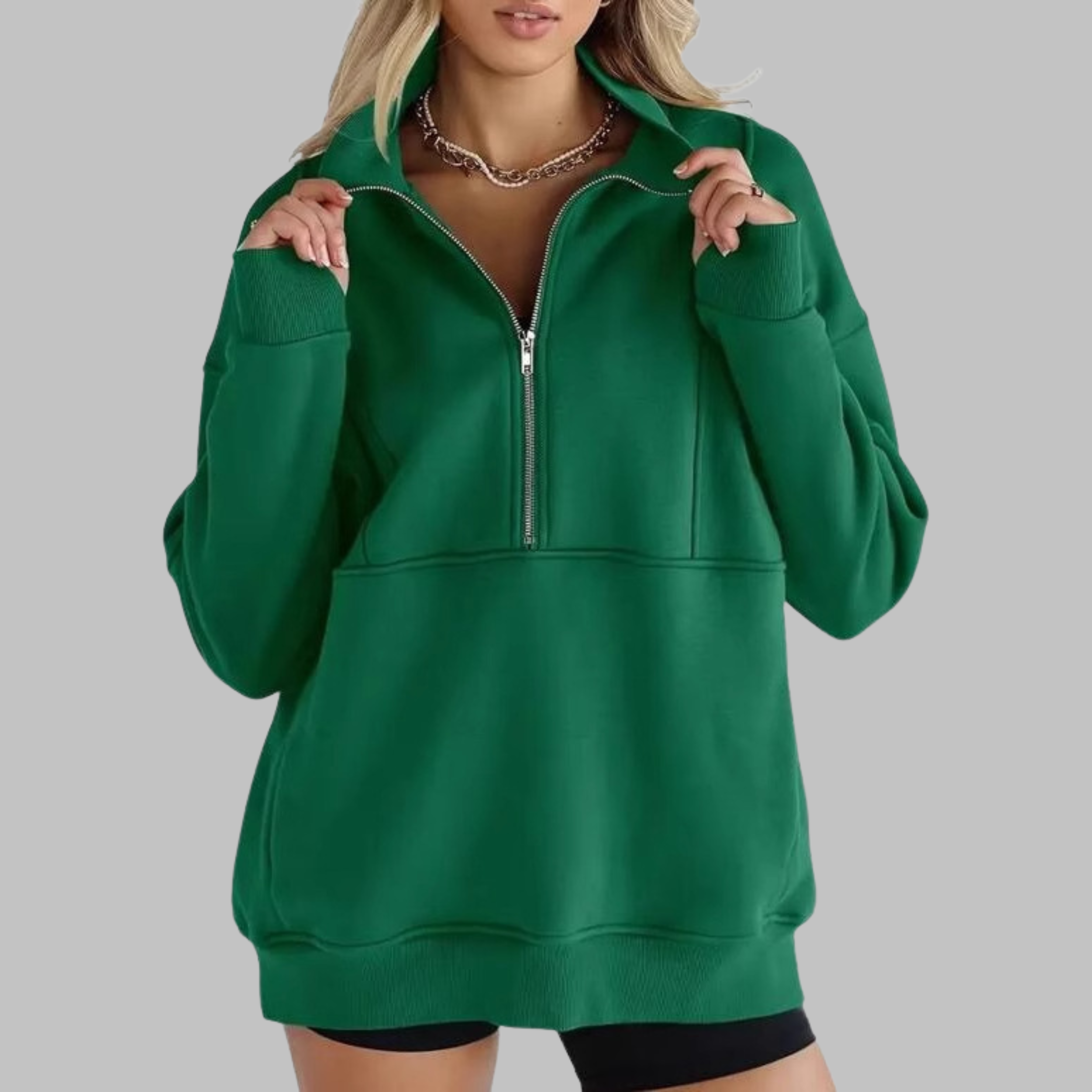 Morgan | Comfy Collar Half Zip Oversized Long Sleeve Sweatshirt