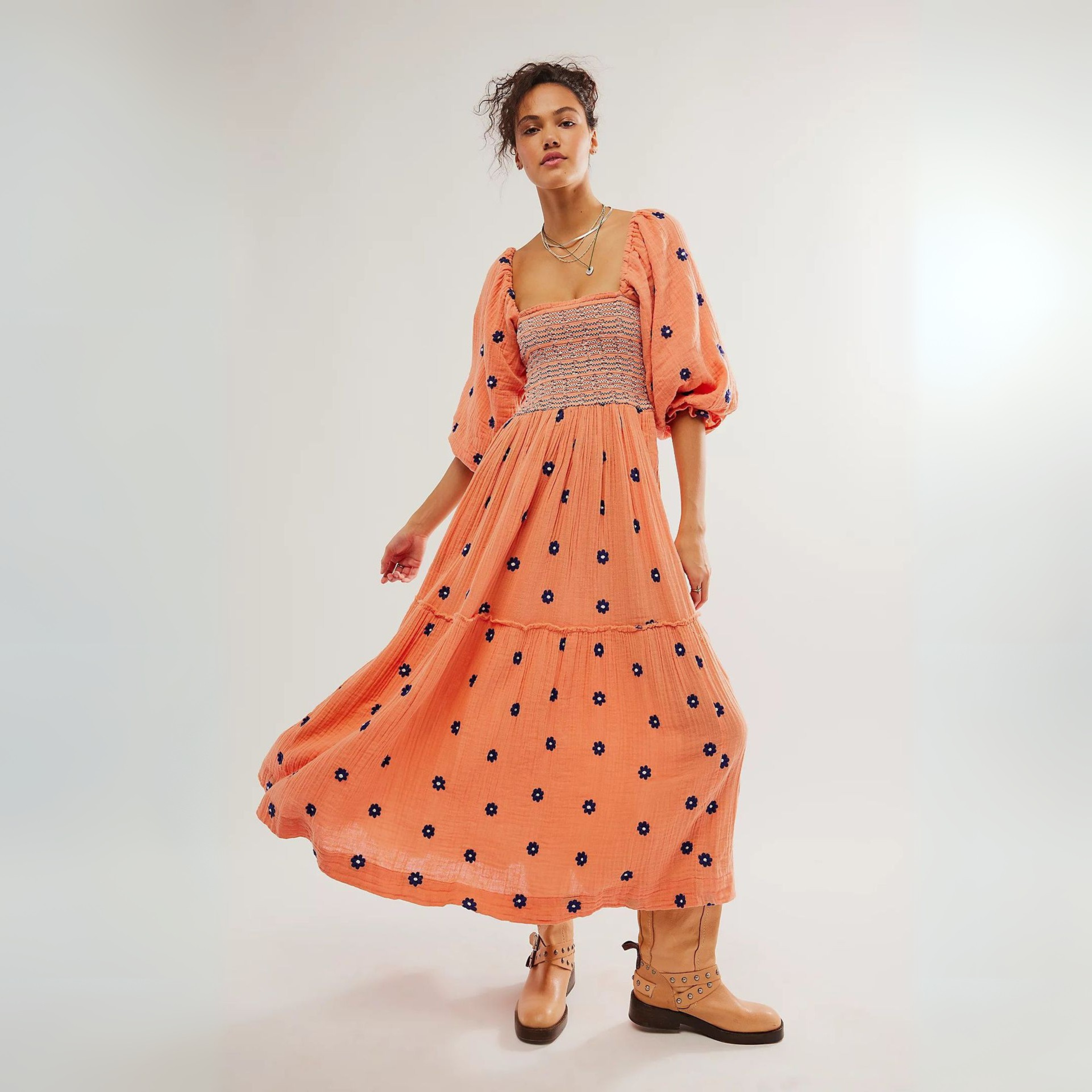Hannah | Comfy Floral Lantern Sleeve Square Neck Maxi Dress