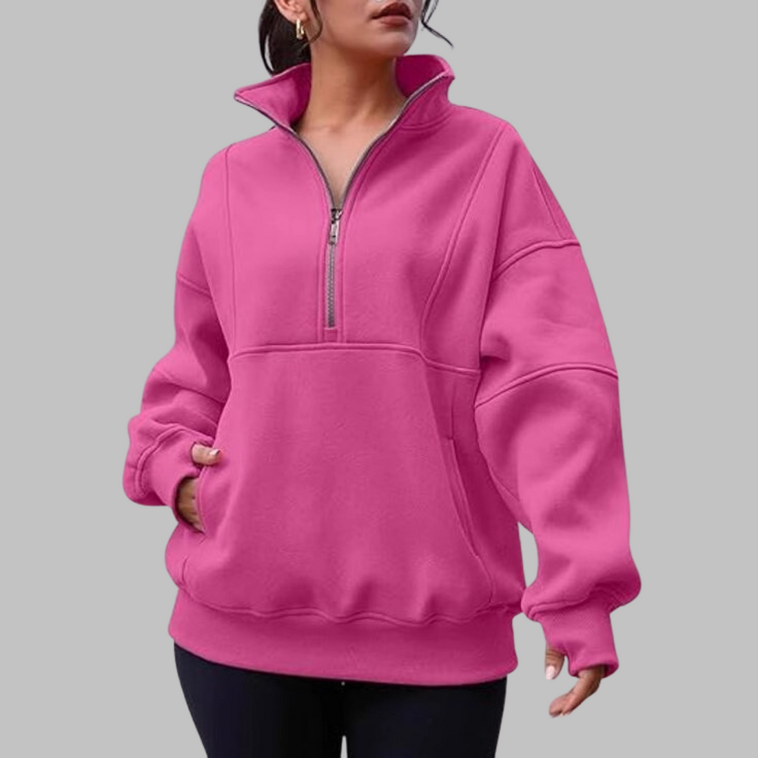 Morgan | Comfy Collar Half Zip Oversized Long Sleeve Sweatshirt