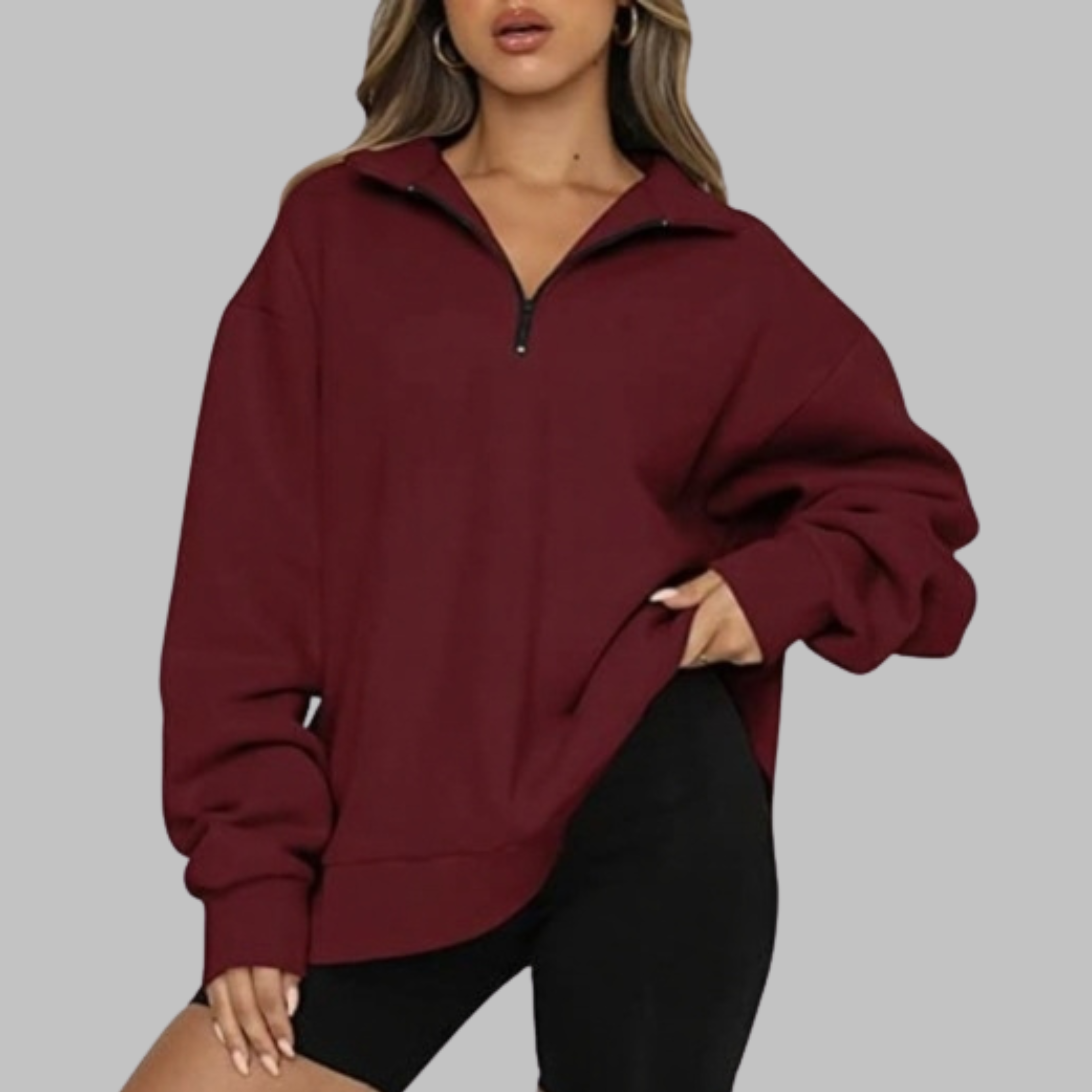 Mary | Casual Oversized Half Zip Long Sleeve Sweatshirt