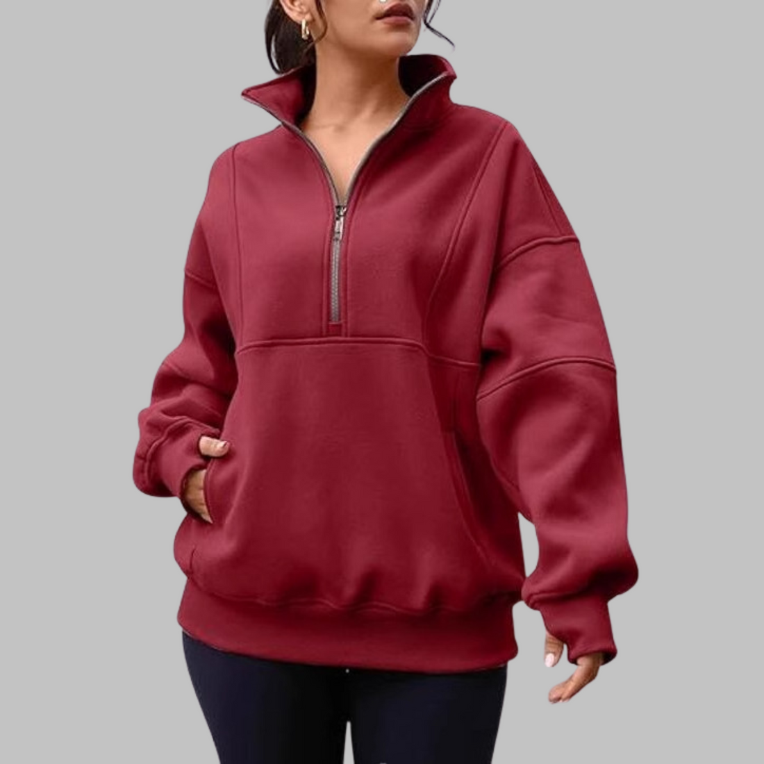 Morgan | Comfy Collar Half Zip Oversized Long Sleeve Sweatshirt