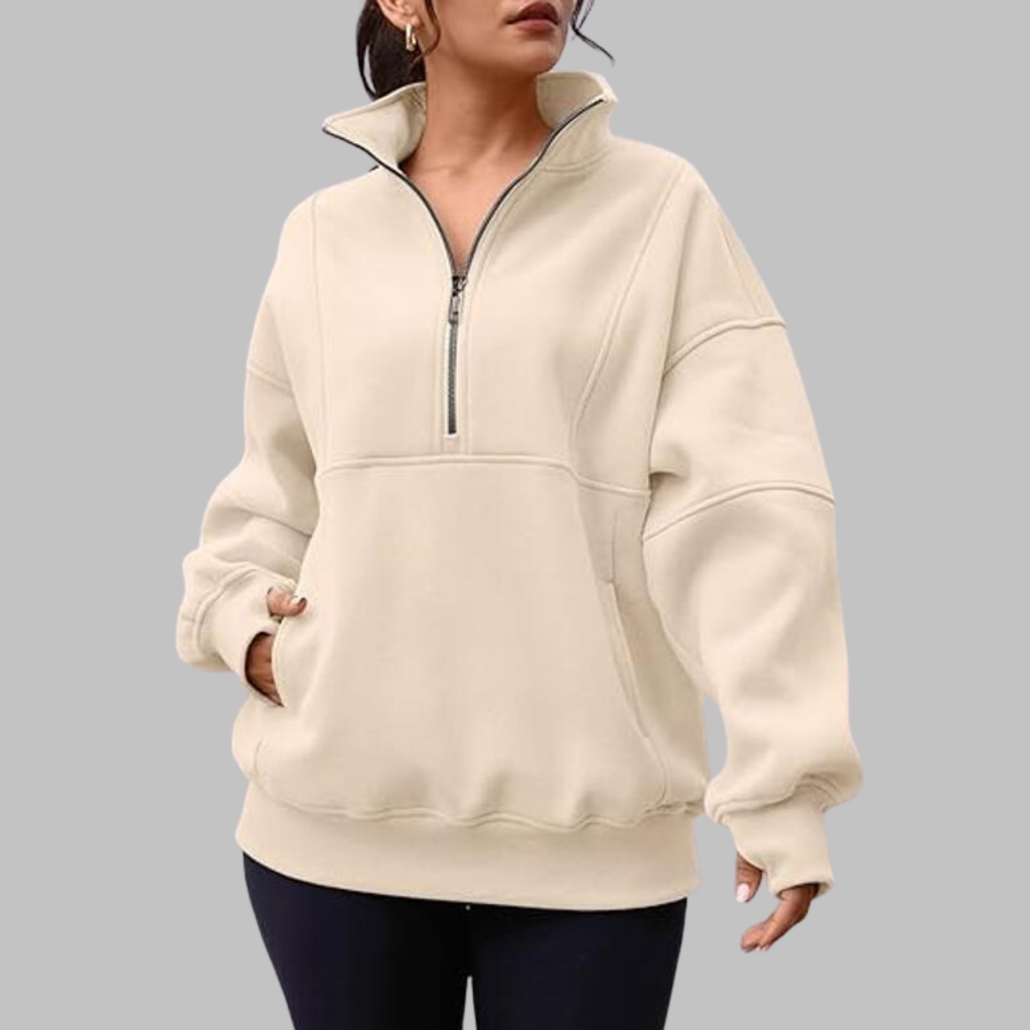 Morgan | Comfy Collar Half Zip Oversized Long Sleeve Sweatshirt
