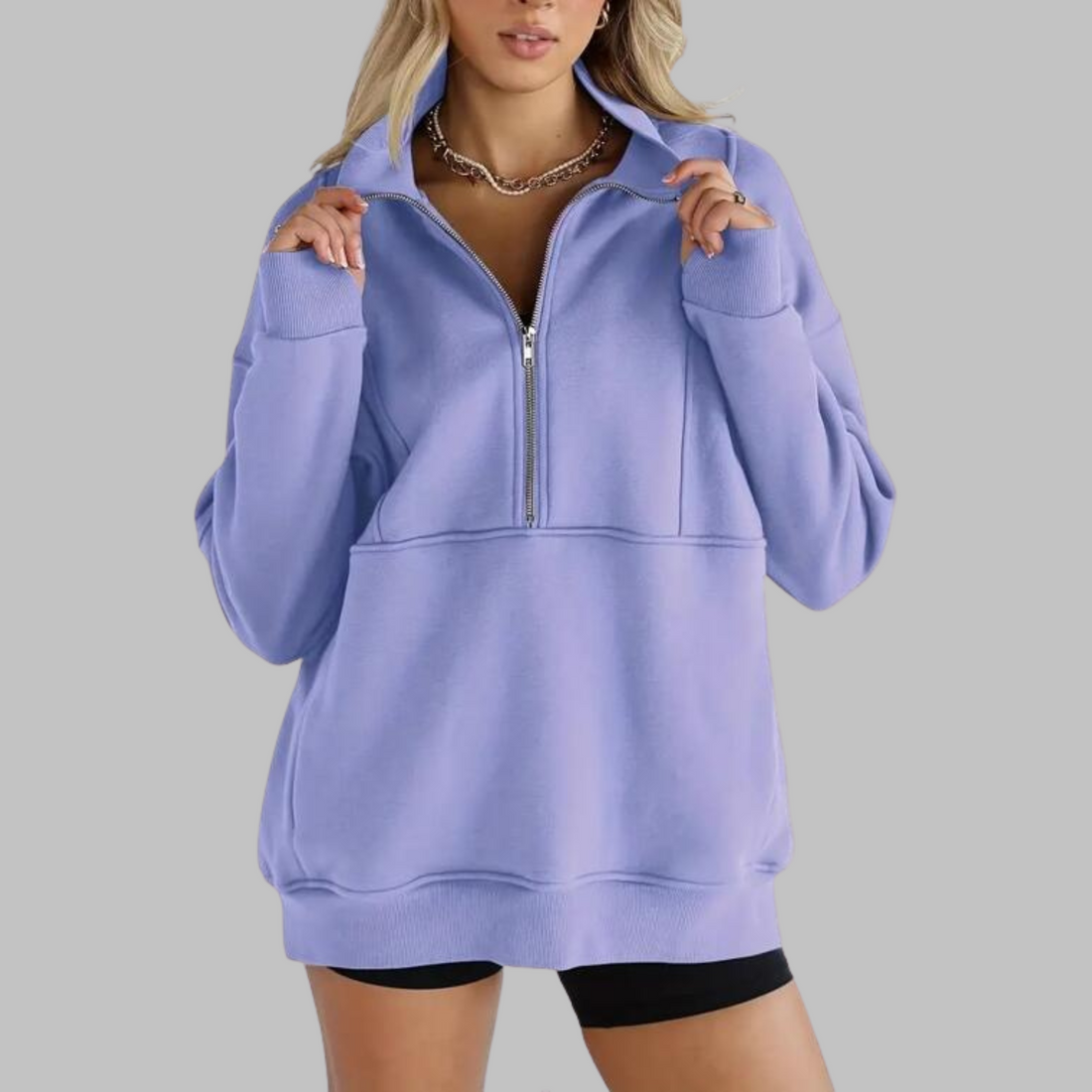 Morgan | Comfy Collar Half Zip Oversized Long Sleeve Sweatshirt