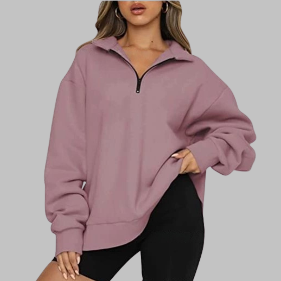 Mary | Casual Oversized Half Zip Long Sleeve Sweatshirt