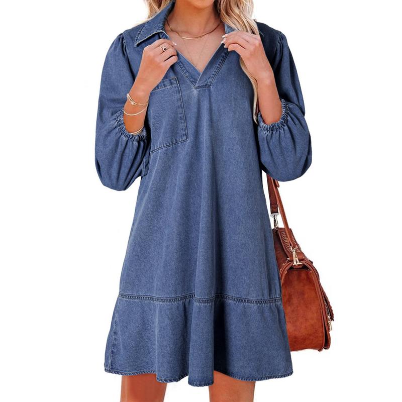 Gemma | Classic Soft Washed Denim Puff Sleeve Dress