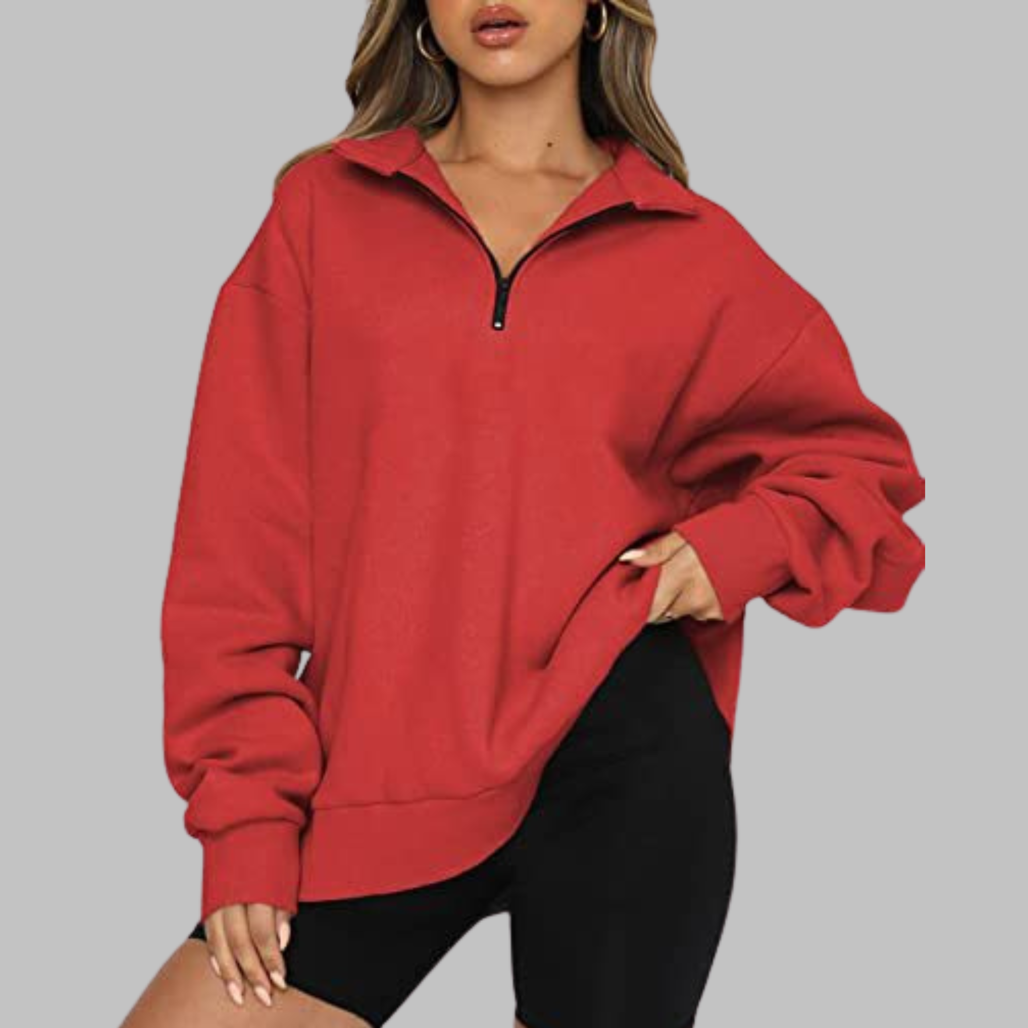 Mary | Casual Oversized Half Zip Long Sleeve Sweatshirt