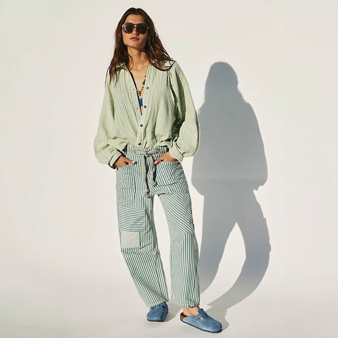 Zoey | Chic Stripe Drawstring Wide-Leg Pants