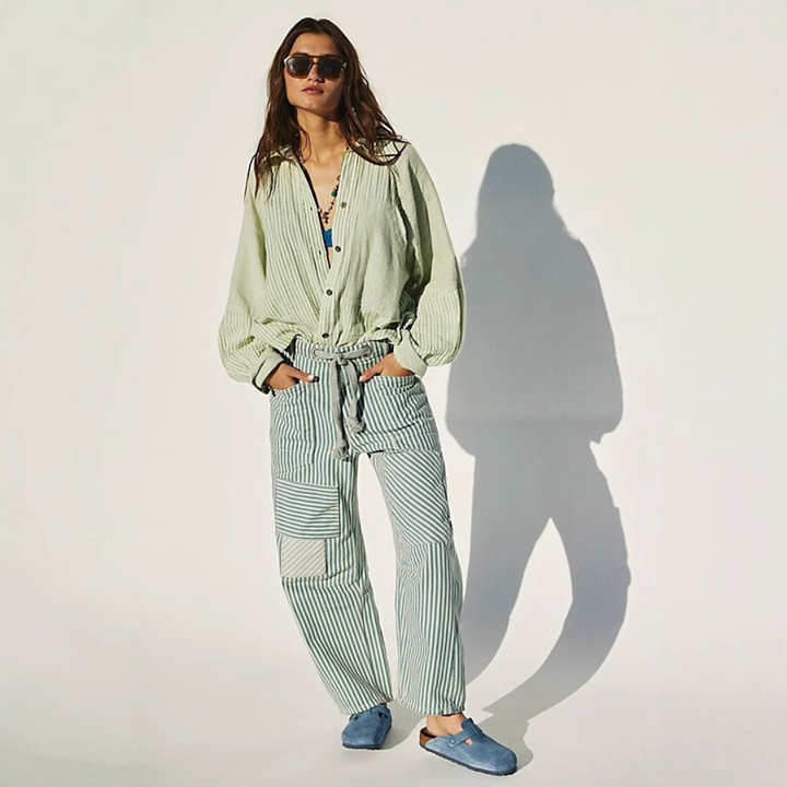 Zoey | Chic Stripe Drawstring Wide-Leg Pants