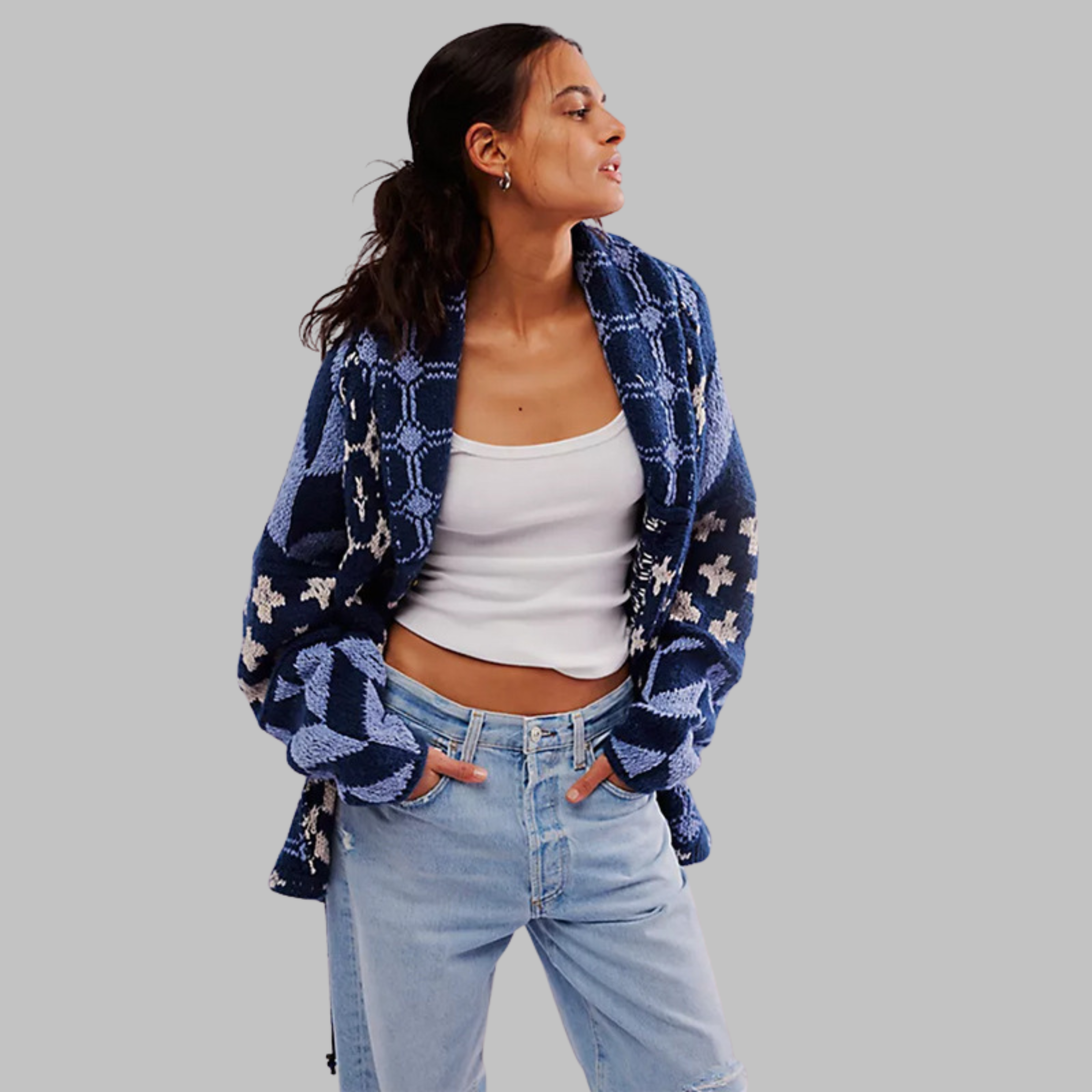 Emilie | Vintage Button Down Collar Long Sleeve Oversized Cardigan