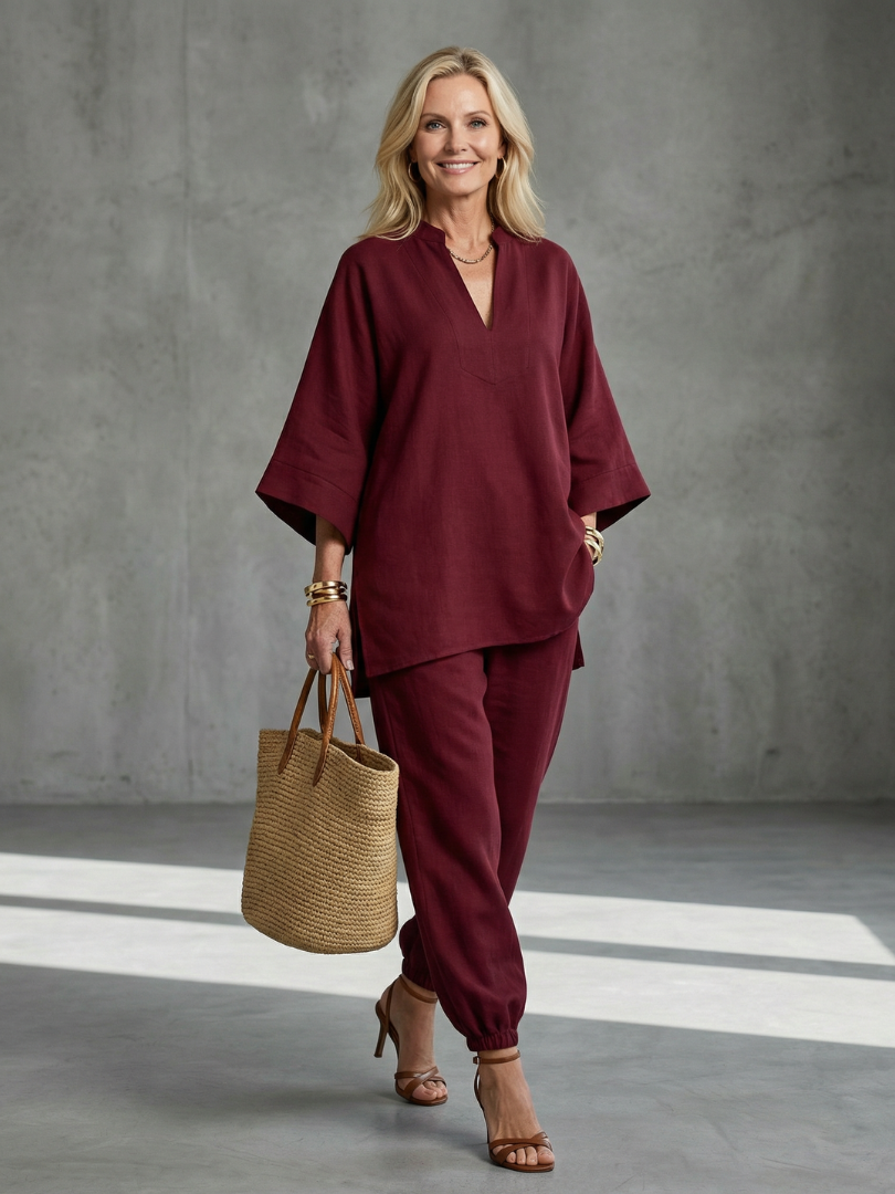 Georgiana | V Neck Tunic Two Piece Set