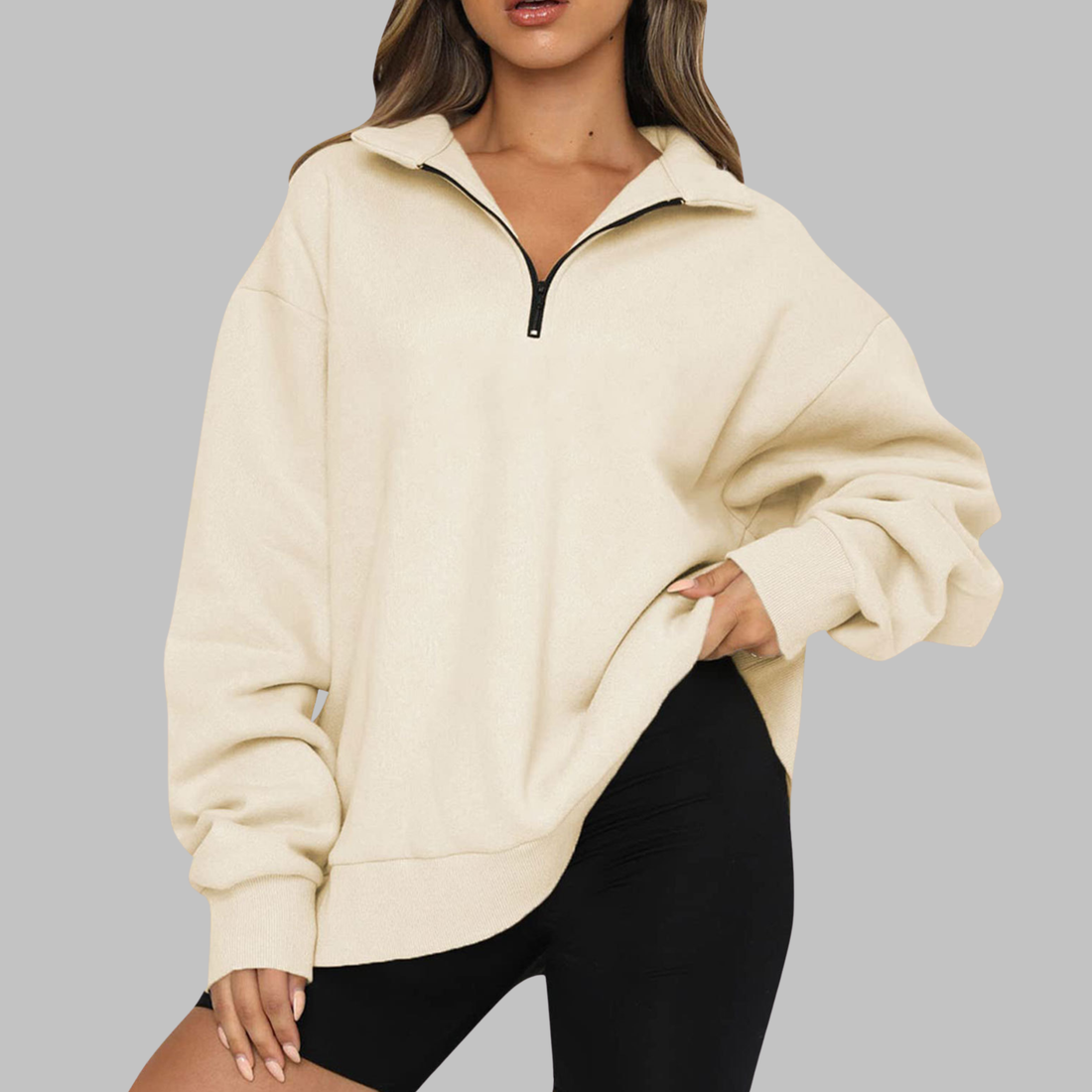 Mary | Casual Oversized Half Zip Long Sleeve Sweatshirt