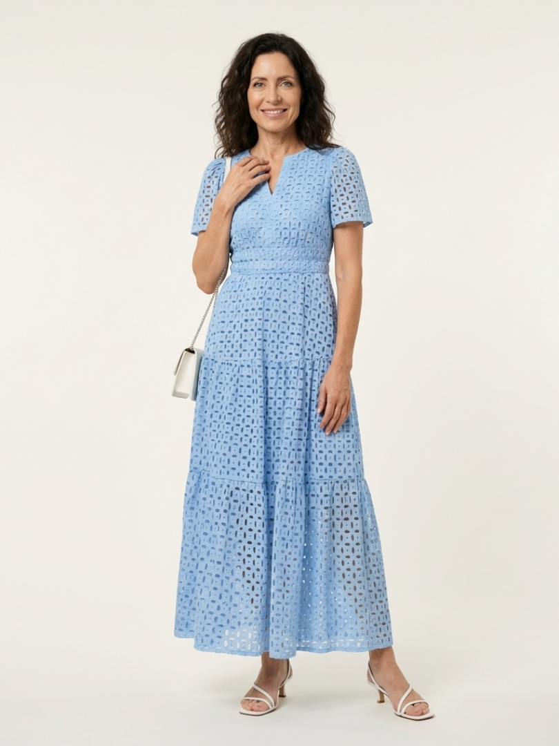 Lily | V Neck Short Sleeve Tiered Midi Dress