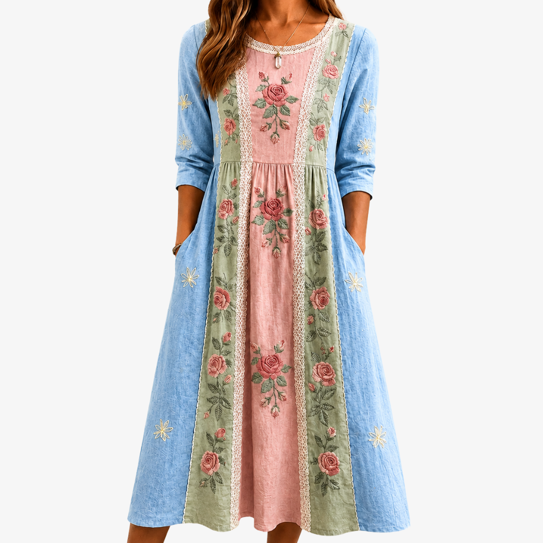 Beatrice | Cottage Rose Mosaic Dress