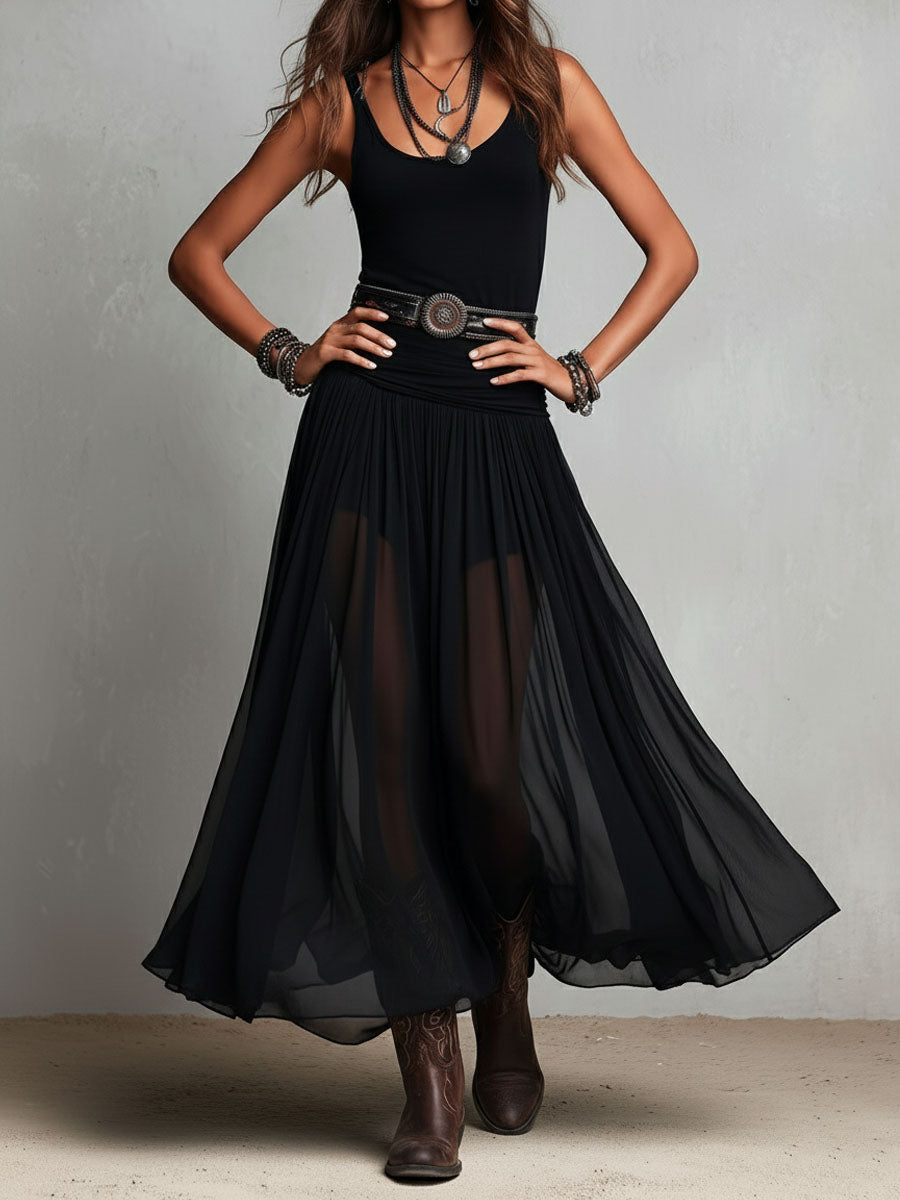 Raven | Sheer Skirt Maxi Dress