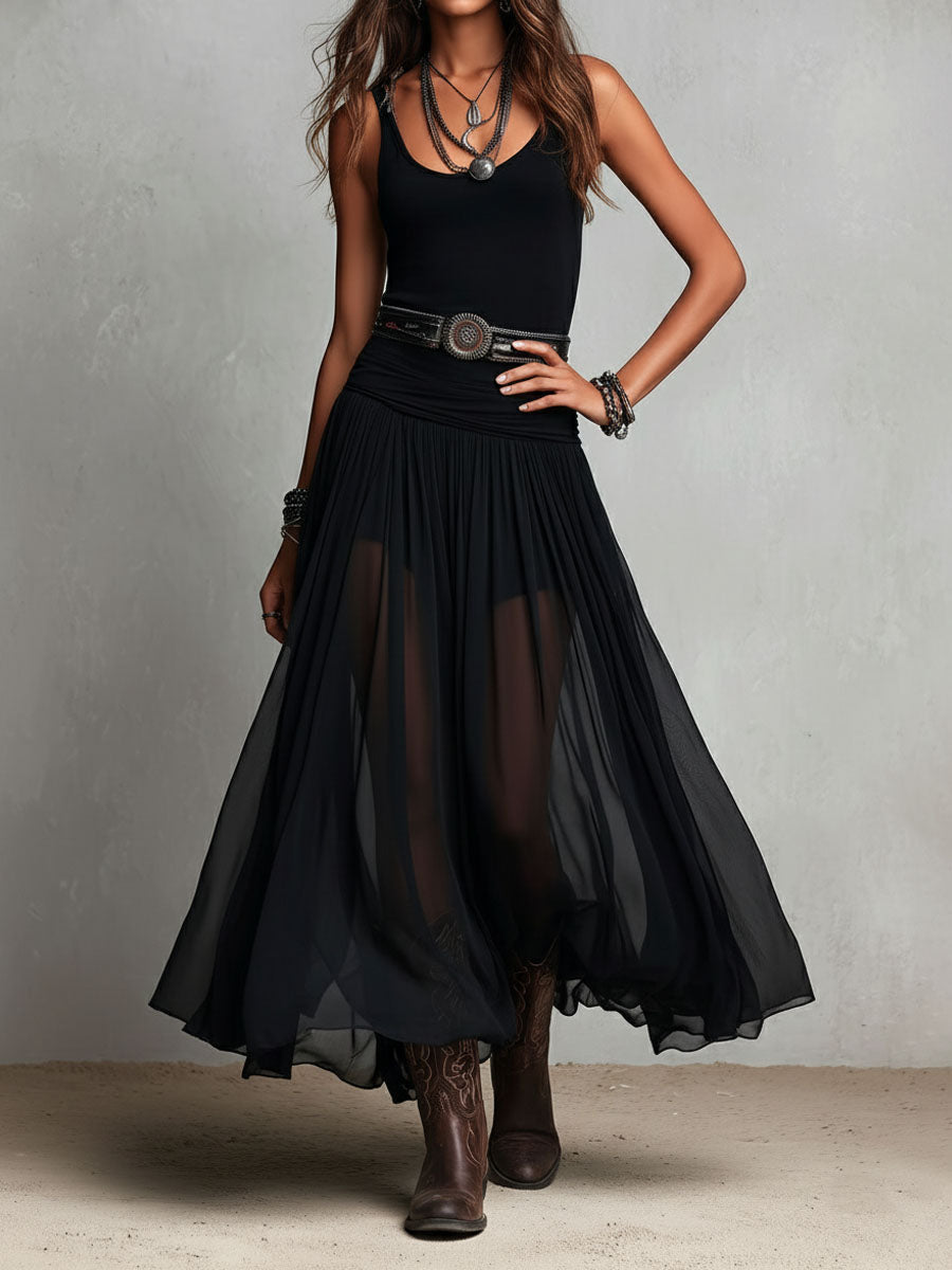 Raven | Sheer Skirt Maxi Dress