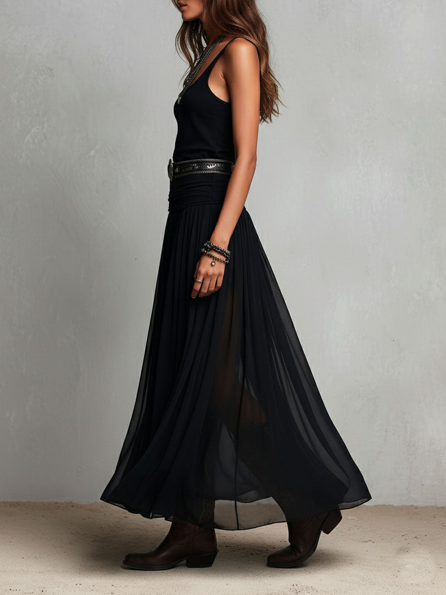Raven | Sheer Skirt Maxi Dress