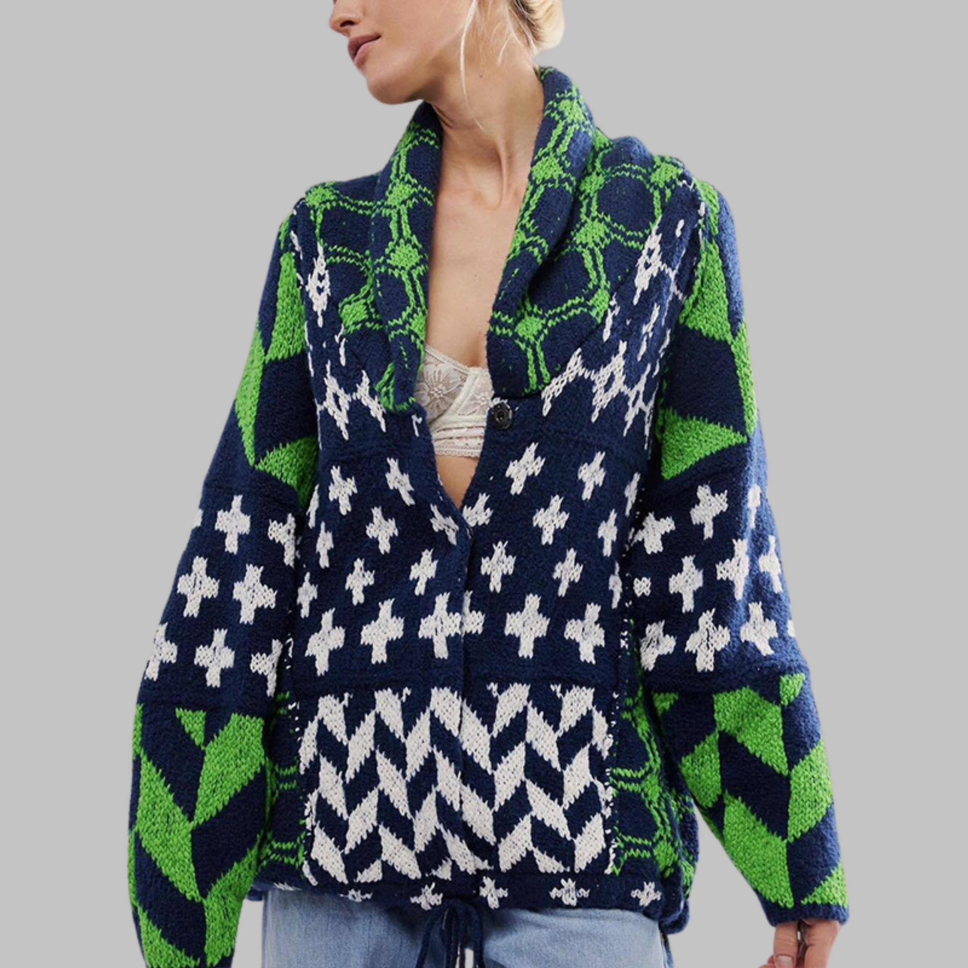 Emilie | Vintage Button Down Collar Long Sleeve Oversized Cardigan