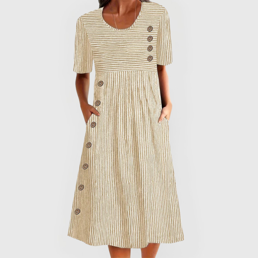 Camille | Striped Button Midi Dress
