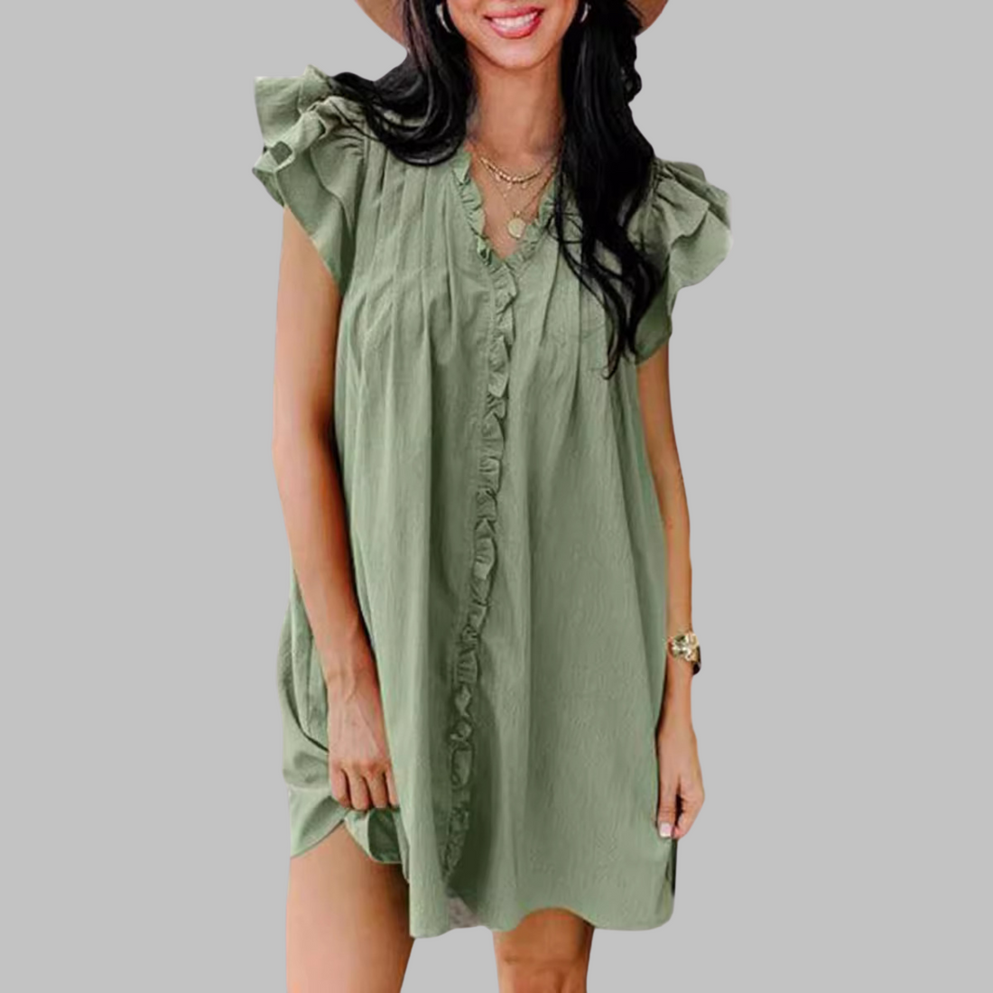Marcella | Casual V-Neck Ruffled Midi Dress