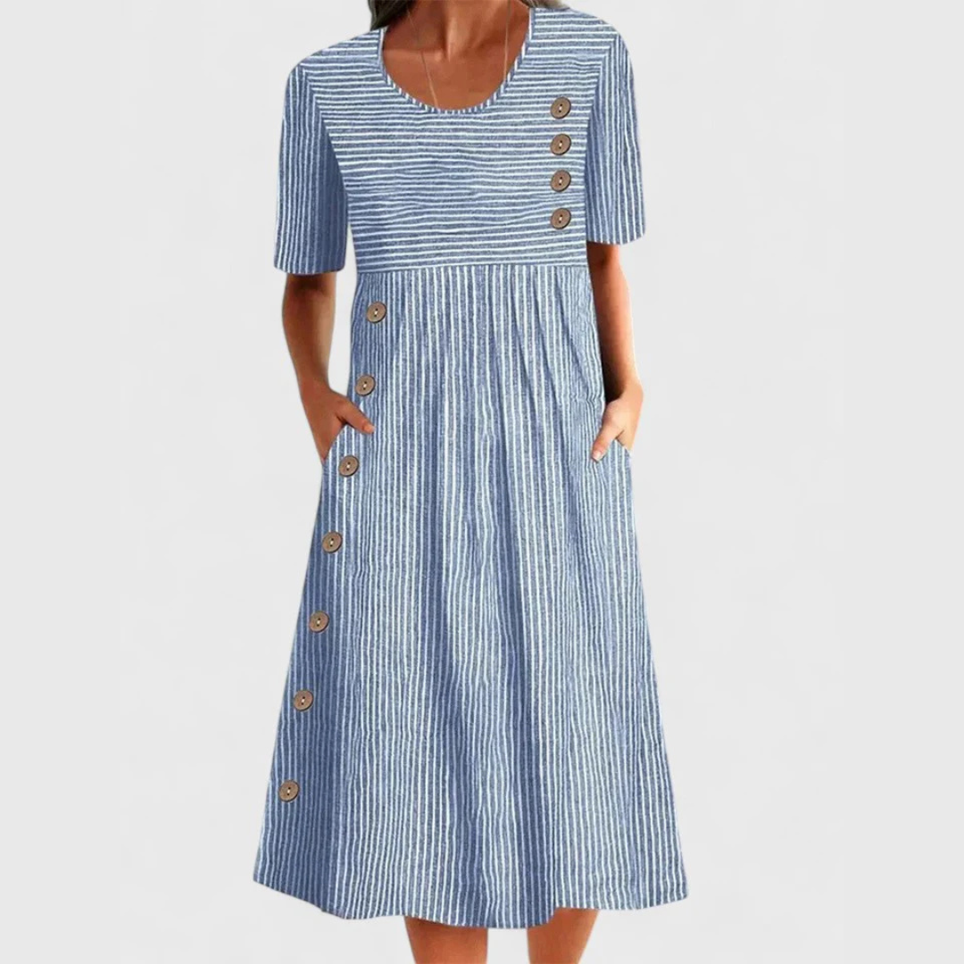 Camille | Striped Button Midi Dress