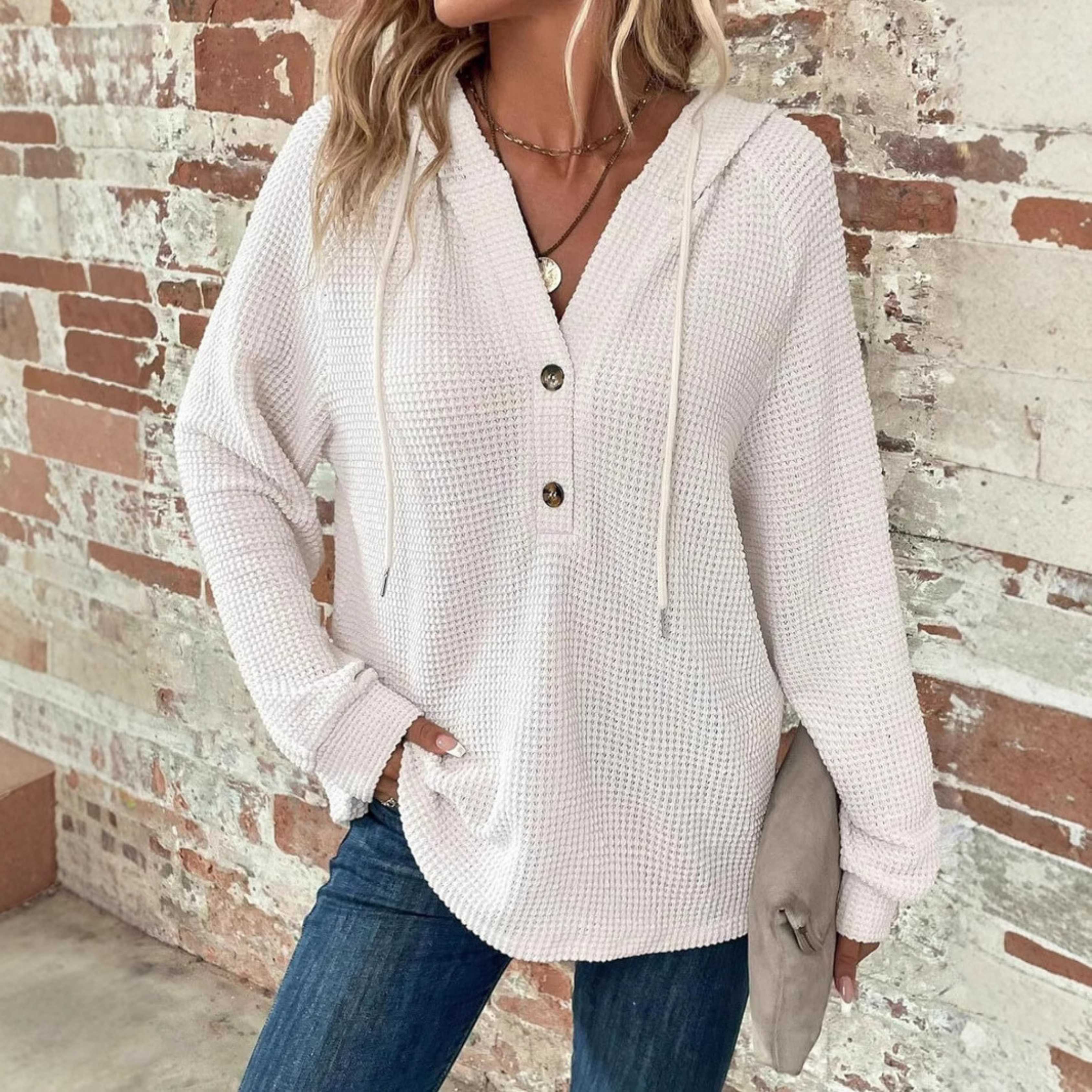 Silvia | Casual Long Sleeve V-Neck Hoodie Sweatshirt