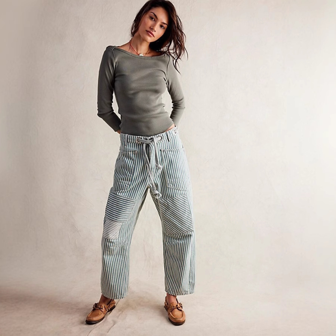 Zoey | Chic Stripe Drawstring Wide-Leg Pants