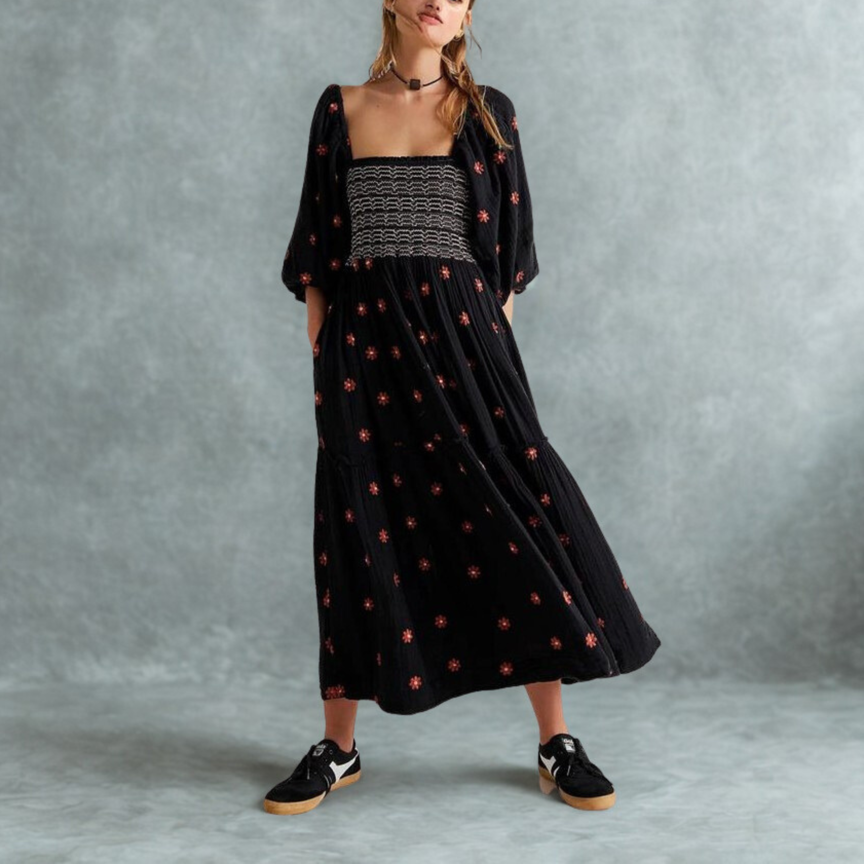 Hannah | Comfy Floral Lantern Sleeve Square Neck Maxi Dress