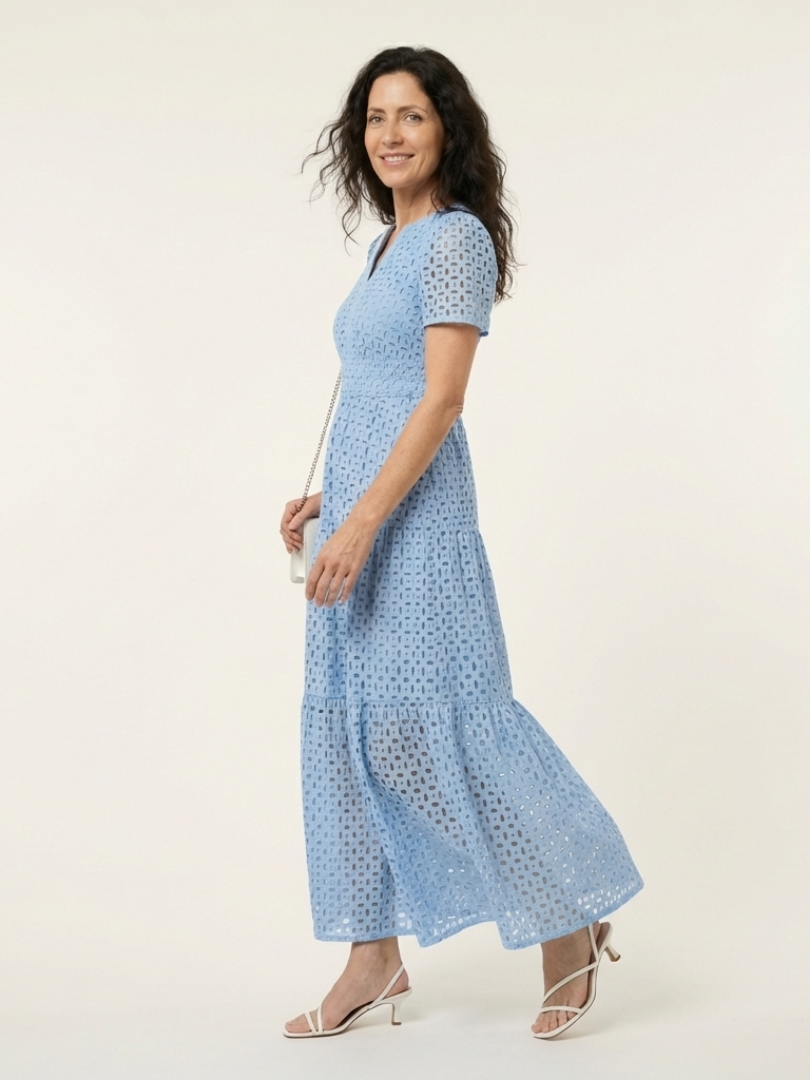 Lily | V Neck Short Sleeve Tiered Midi Dress