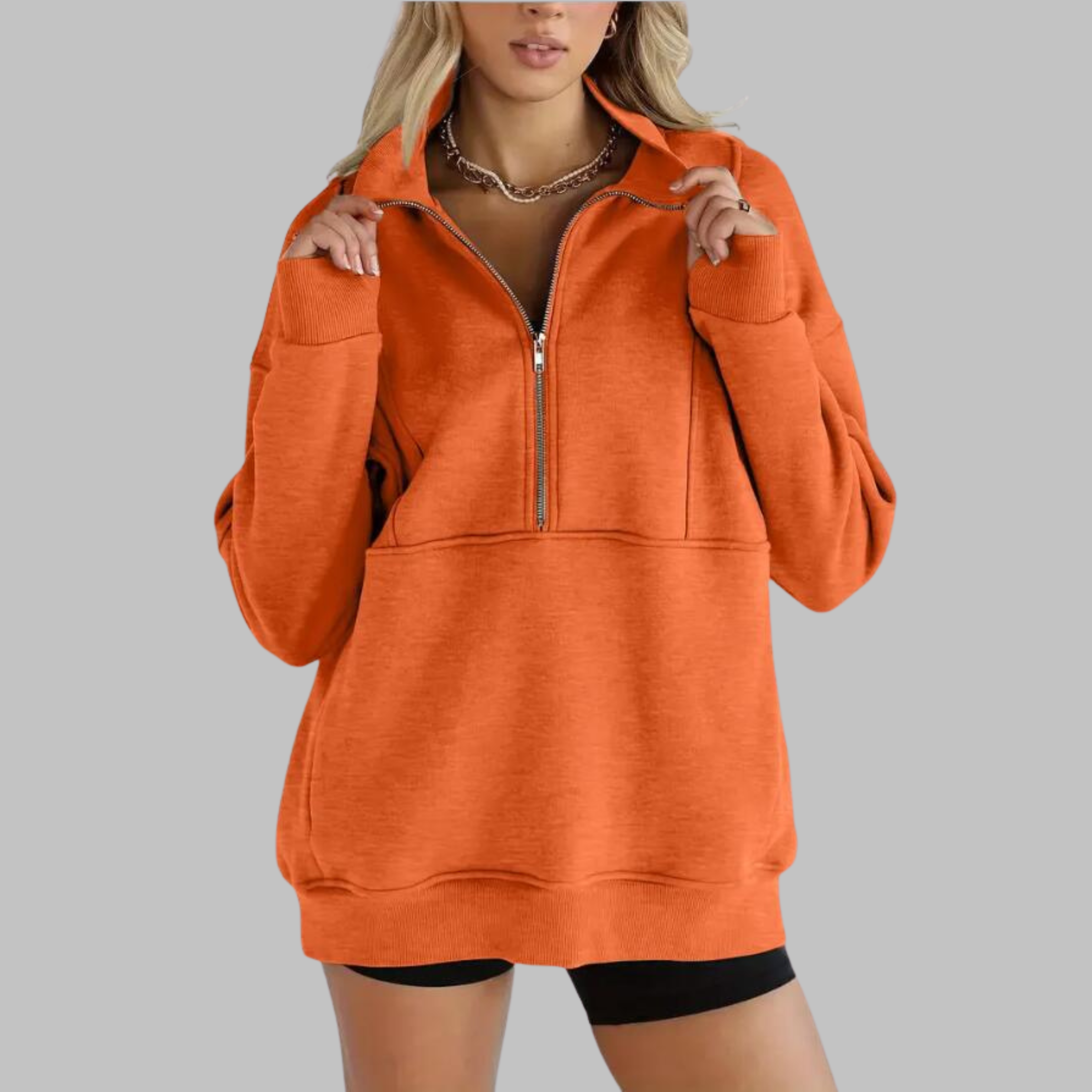 Morgan | Comfy Collar Half Zip Oversized Long Sleeve Sweatshirt
