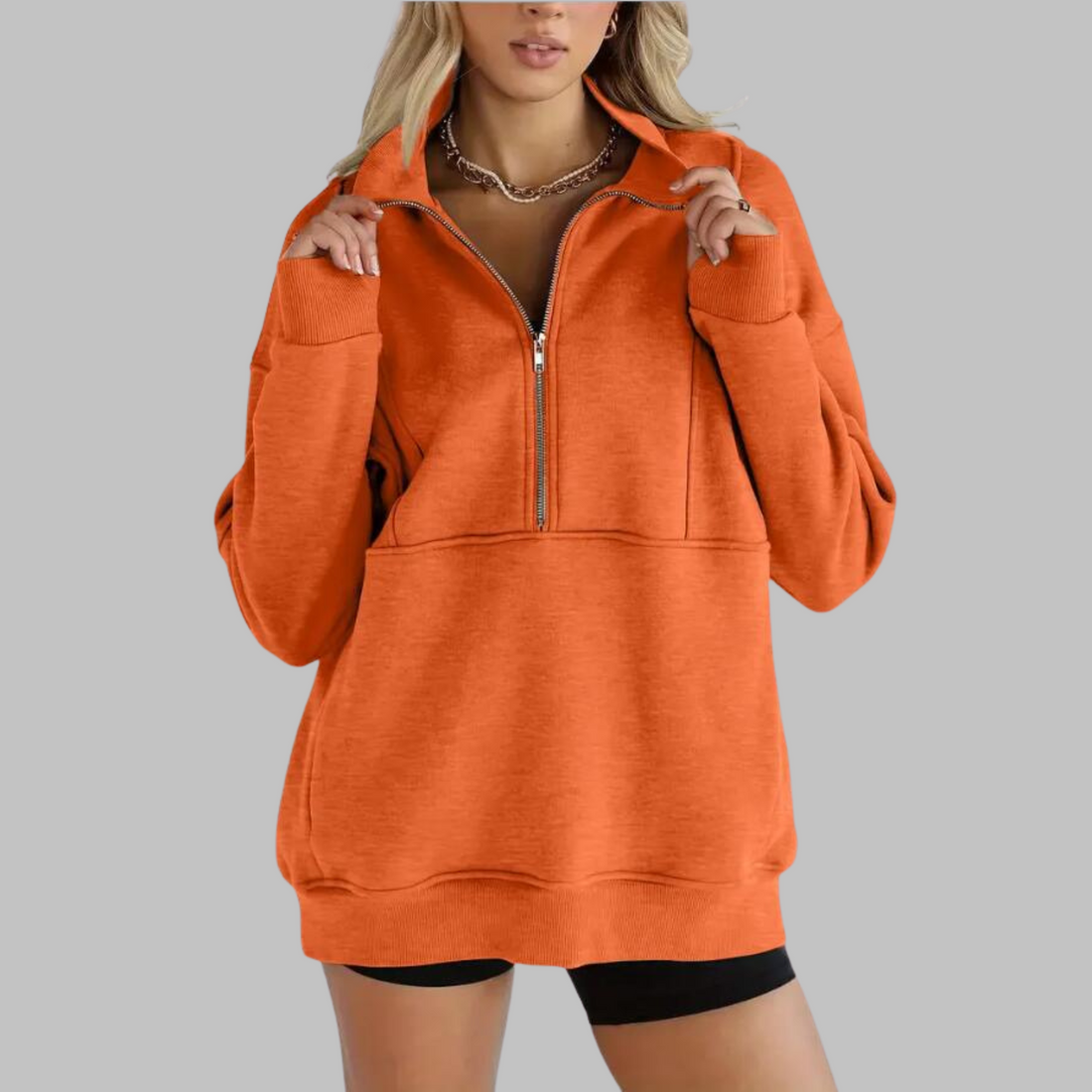 Morgan | Comfy Collar Half Zip Oversized Long Sleeve Sweatshirt