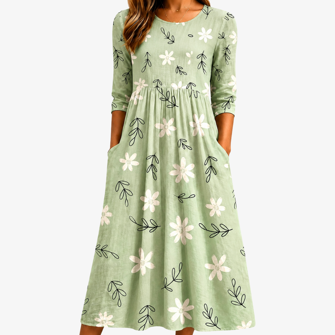 Elaina | Botanical Pocket Midi Dress