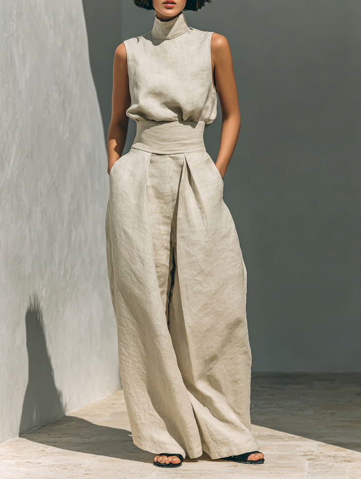 Liora | Linen High Neck Set