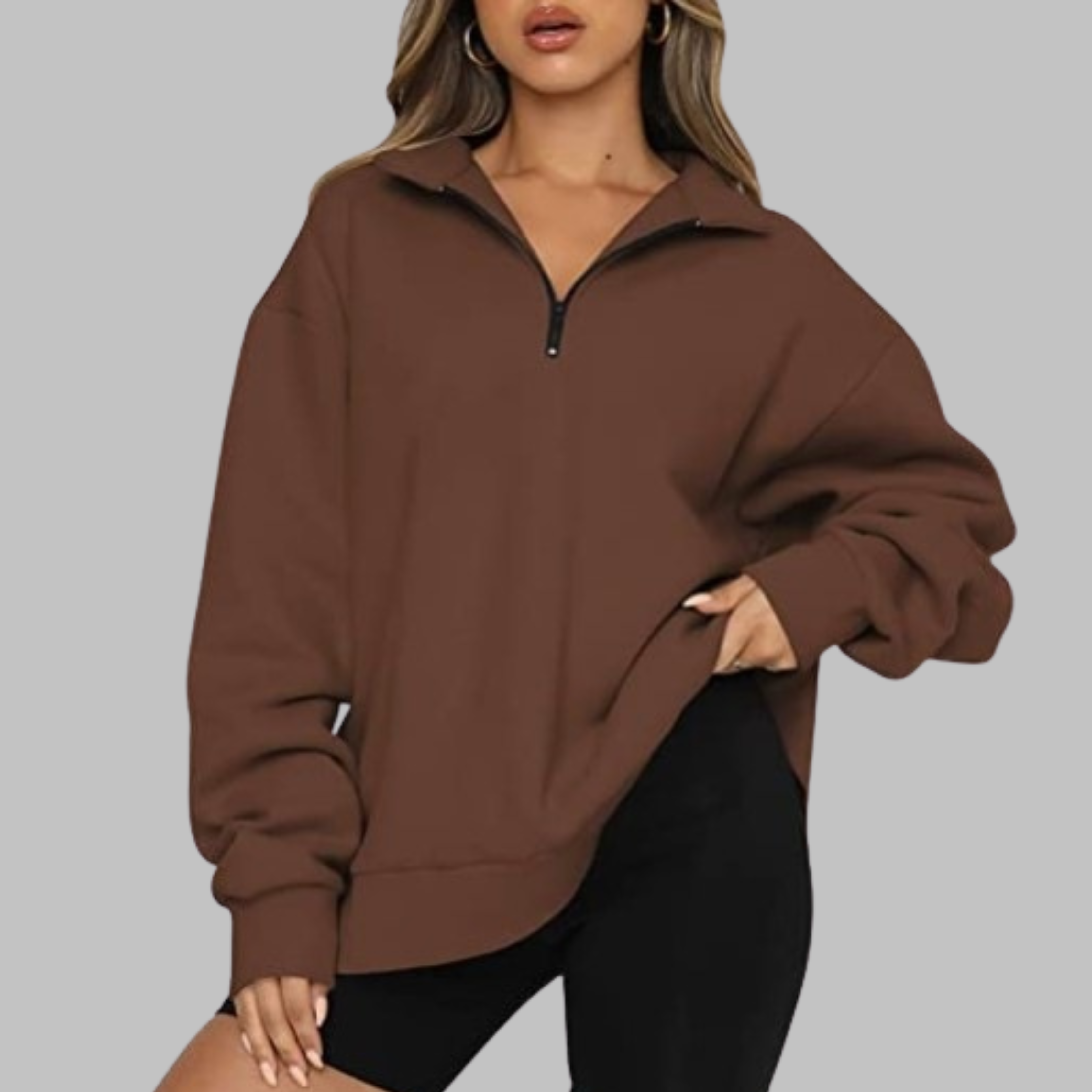 Mary | Casual Oversized Half Zip Long Sleeve Sweatshirt