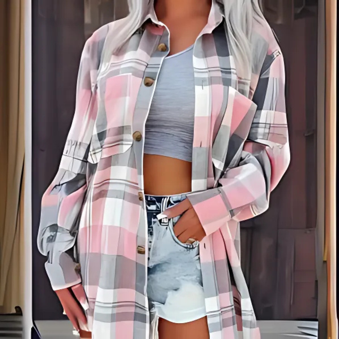 Harper | Casual Plaid Button Down Collared Long Sleeve Top