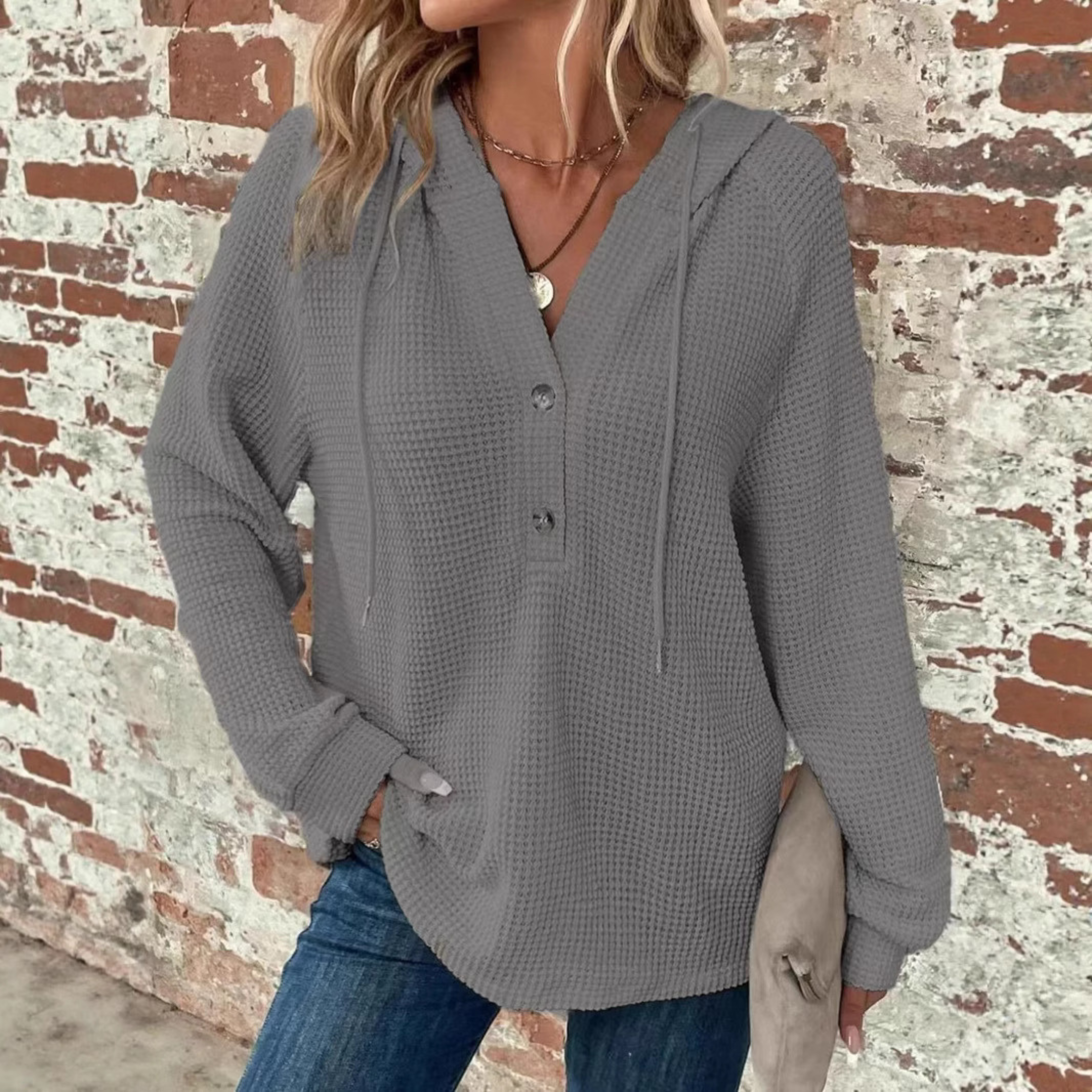 Silvia | Casual Long Sleeve V-Neck Hoodie Sweatshirt