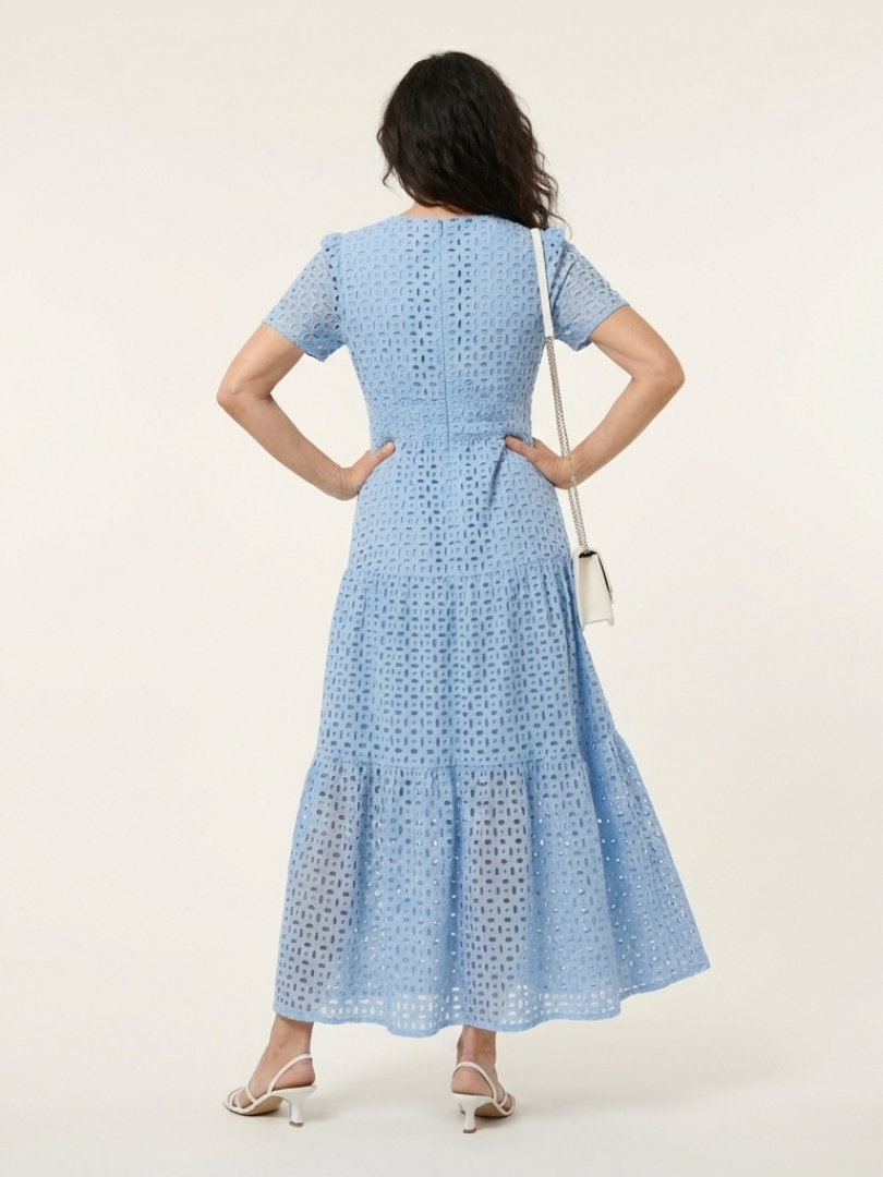 Lily | V Neck Short Sleeve Tiered Midi Dress