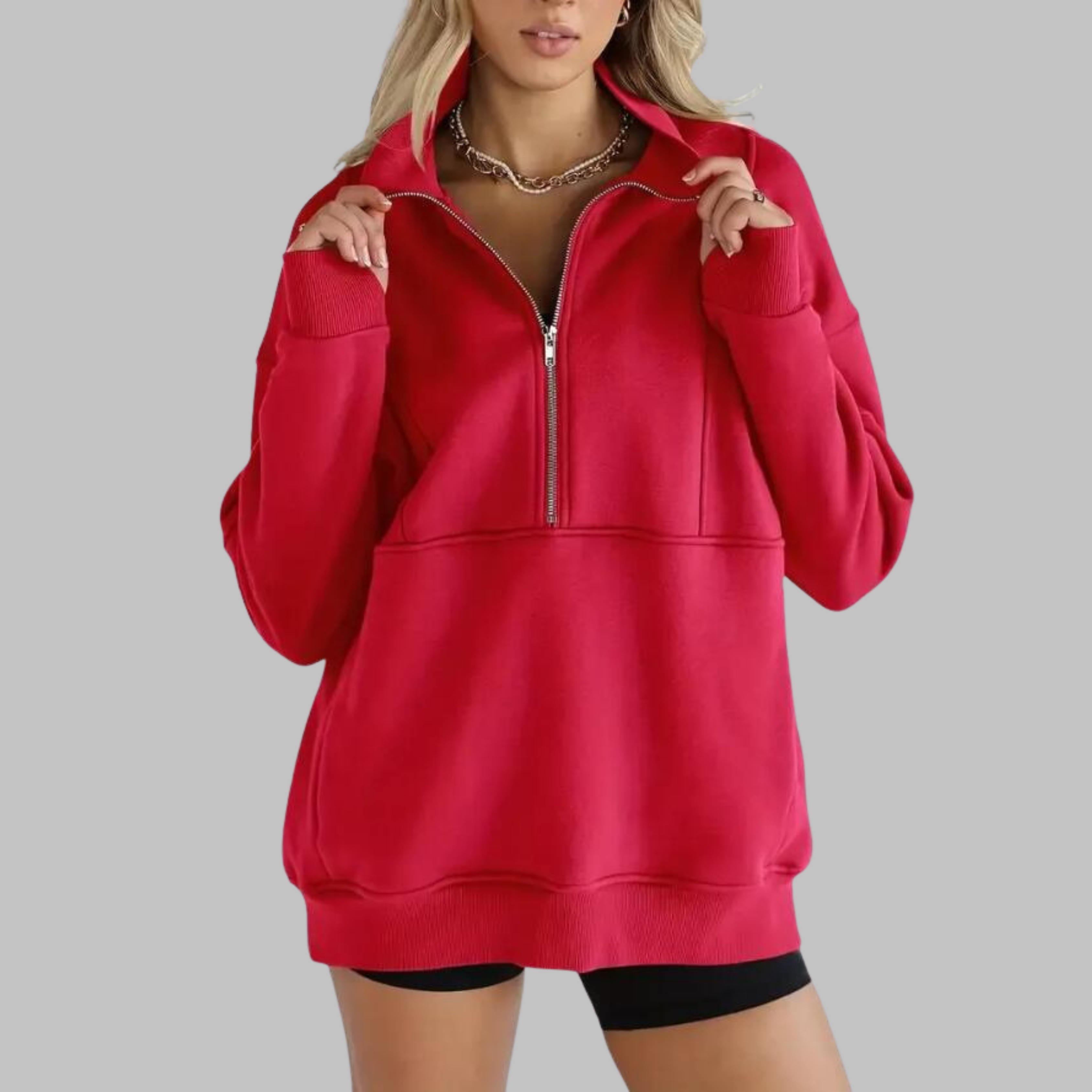 Morgan | Comfy Collar Half Zip Oversized Long Sleeve Sweatshirt