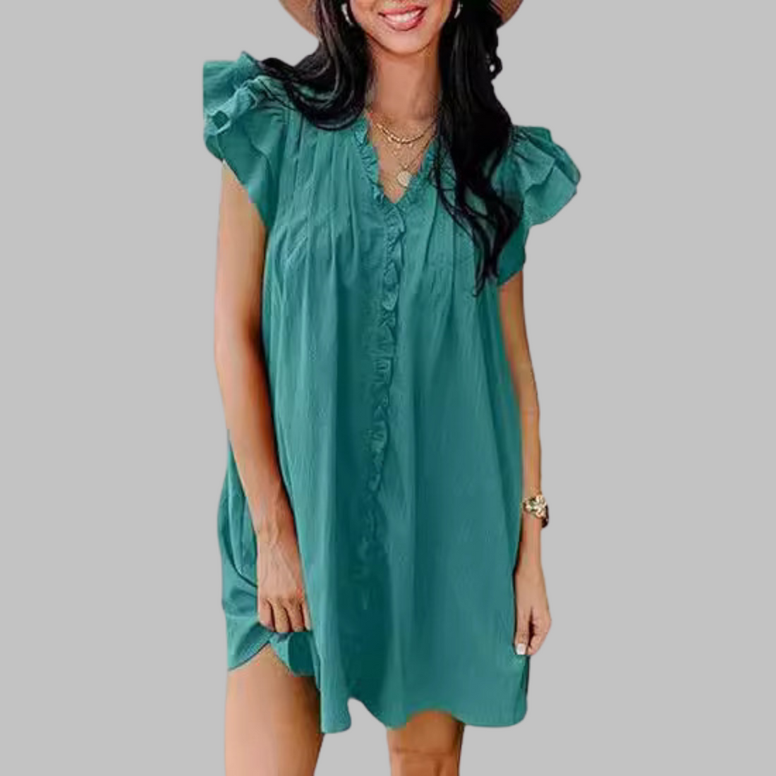 Marcella | Casual V-Neck Ruffled Midi Dress