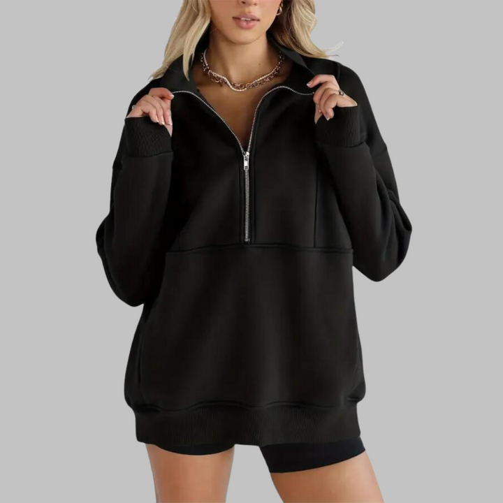 Morgan | Comfy Collar Half Zip Oversized Long Sleeve Sweatshirt