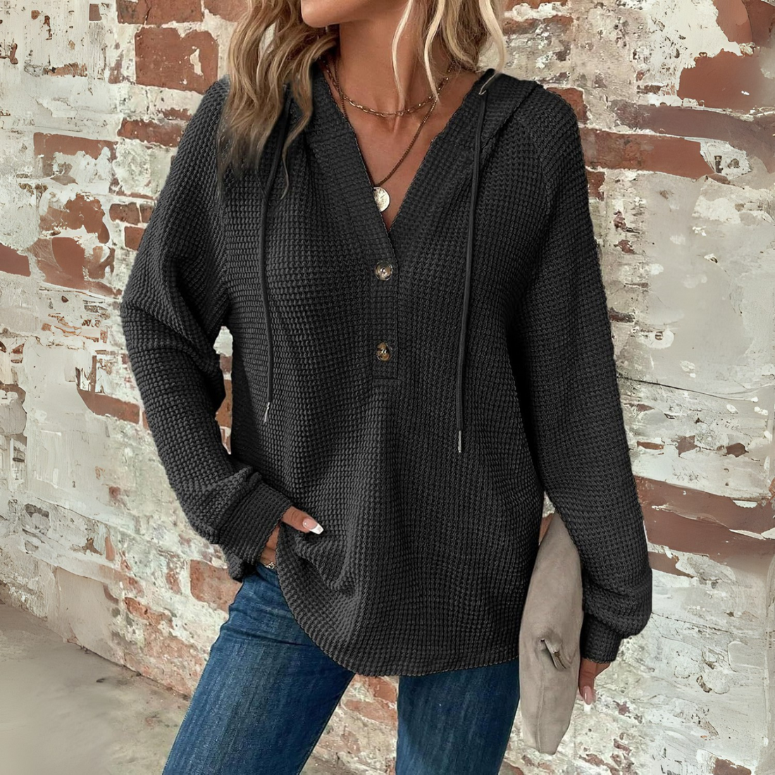 Silvia | Casual Long Sleeve V-Neck Hoodie Sweatshirt