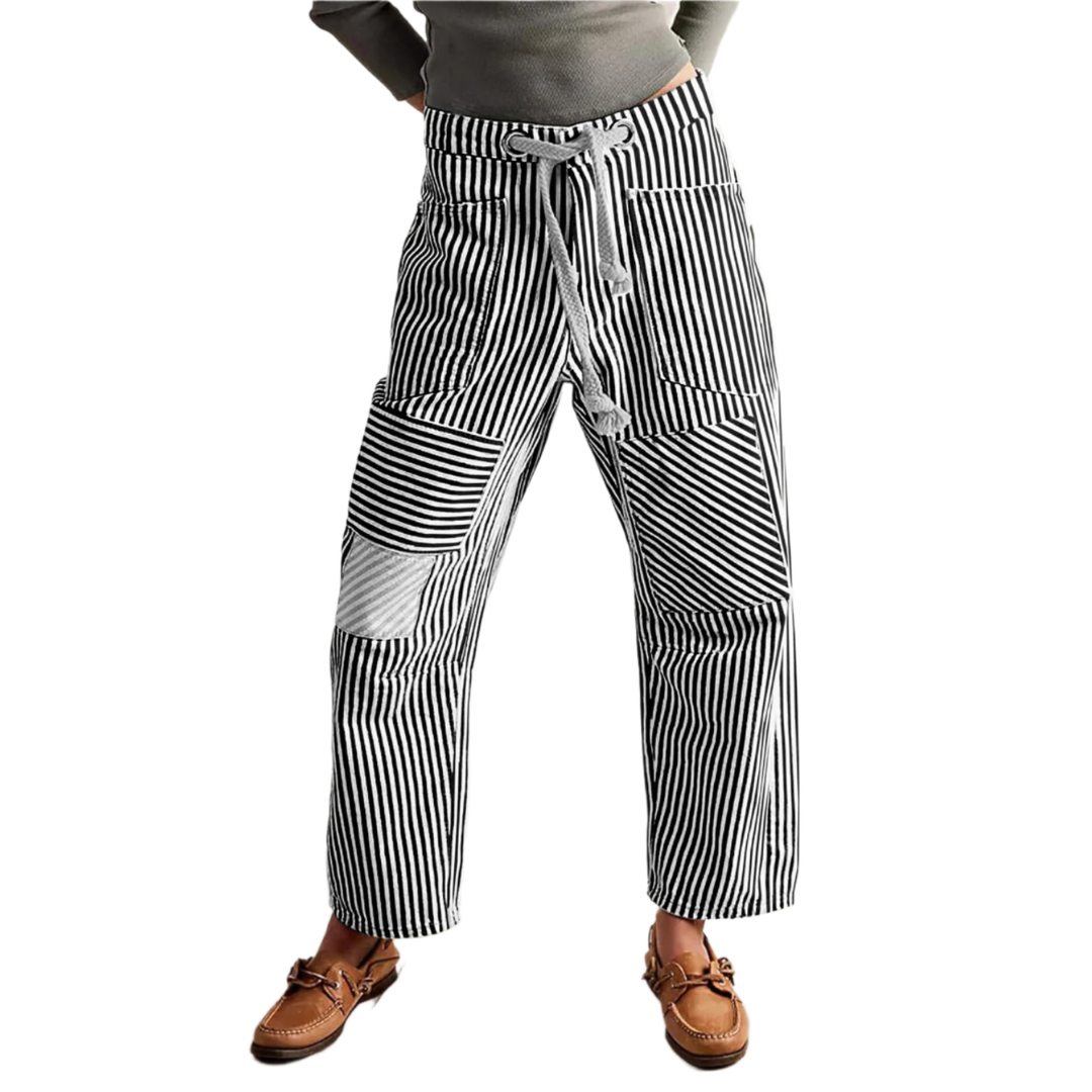 Zoey | Chic Stripe Drawstring Wide-Leg Pants