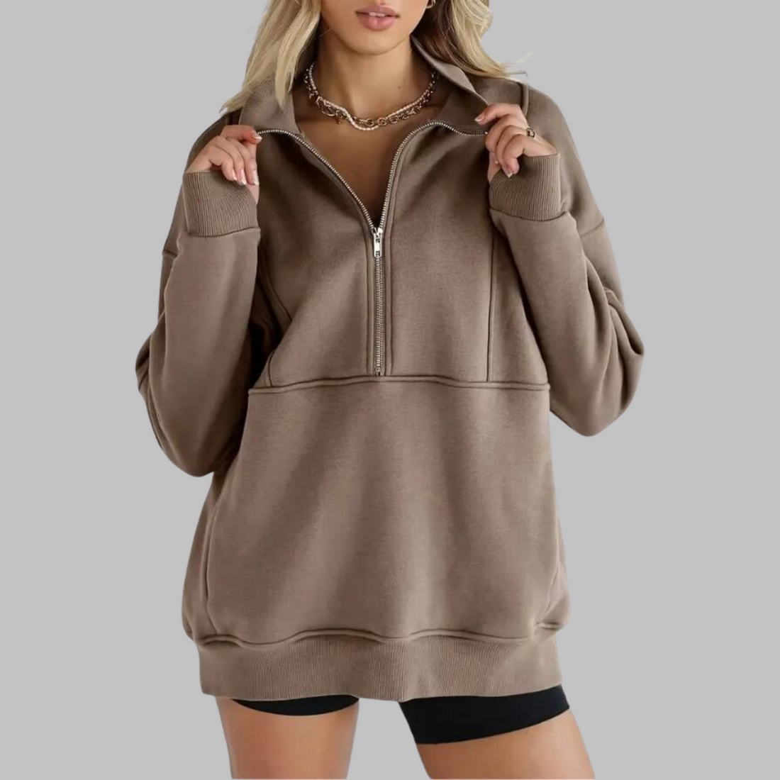 Morgan | Comfy Collar Half Zip Oversized Long Sleeve Sweatshirt