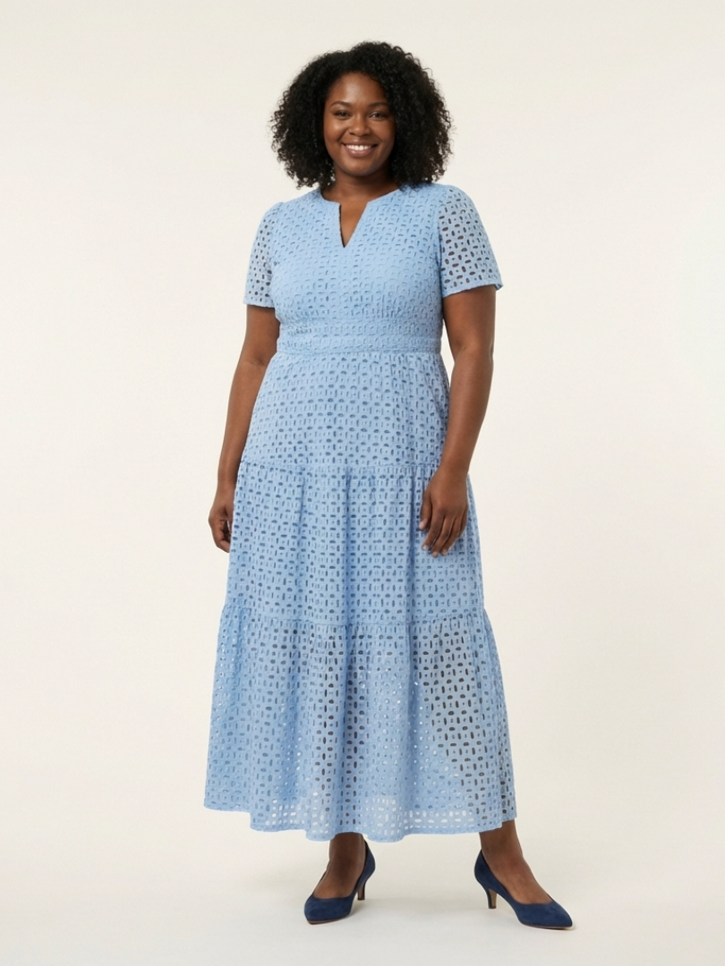 Lily | V Neck Short Sleeve Tiered Midi Dress