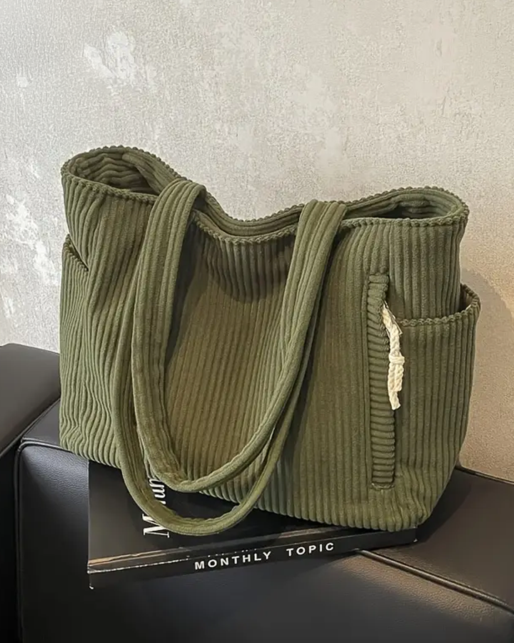 Sociani | Trending Ribbed Tote Bag with Drawstring Detail