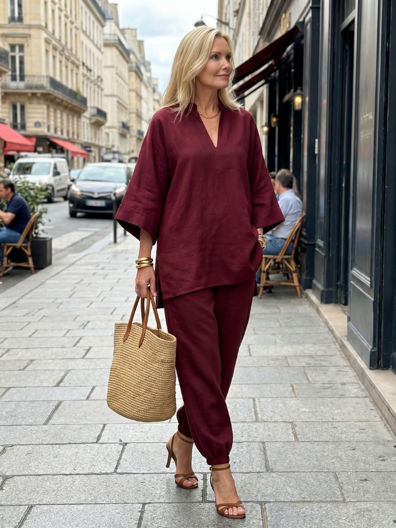 Georgiana | V Neck Tunic Two Piece Set