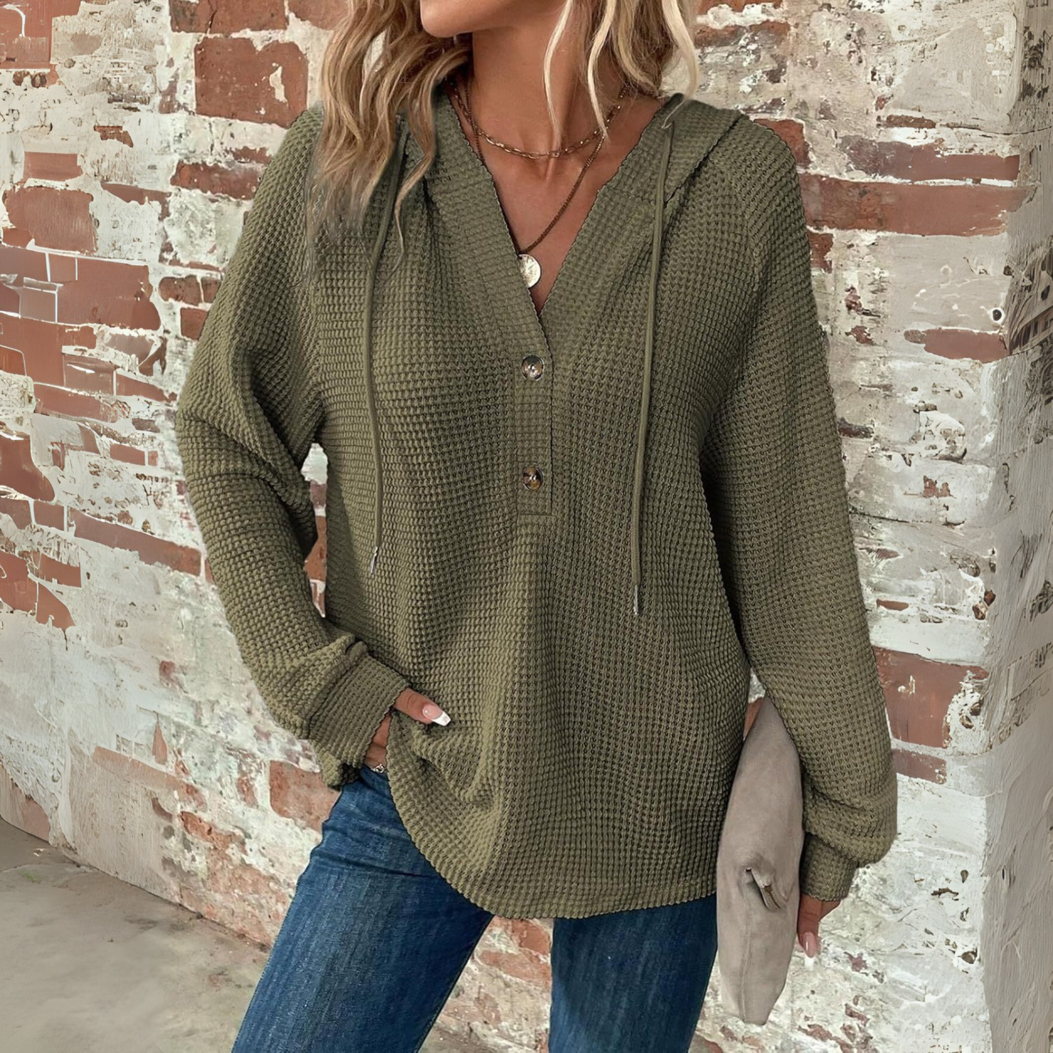 Silvia | Casual Long Sleeve V-Neck Hoodie Sweatshirt