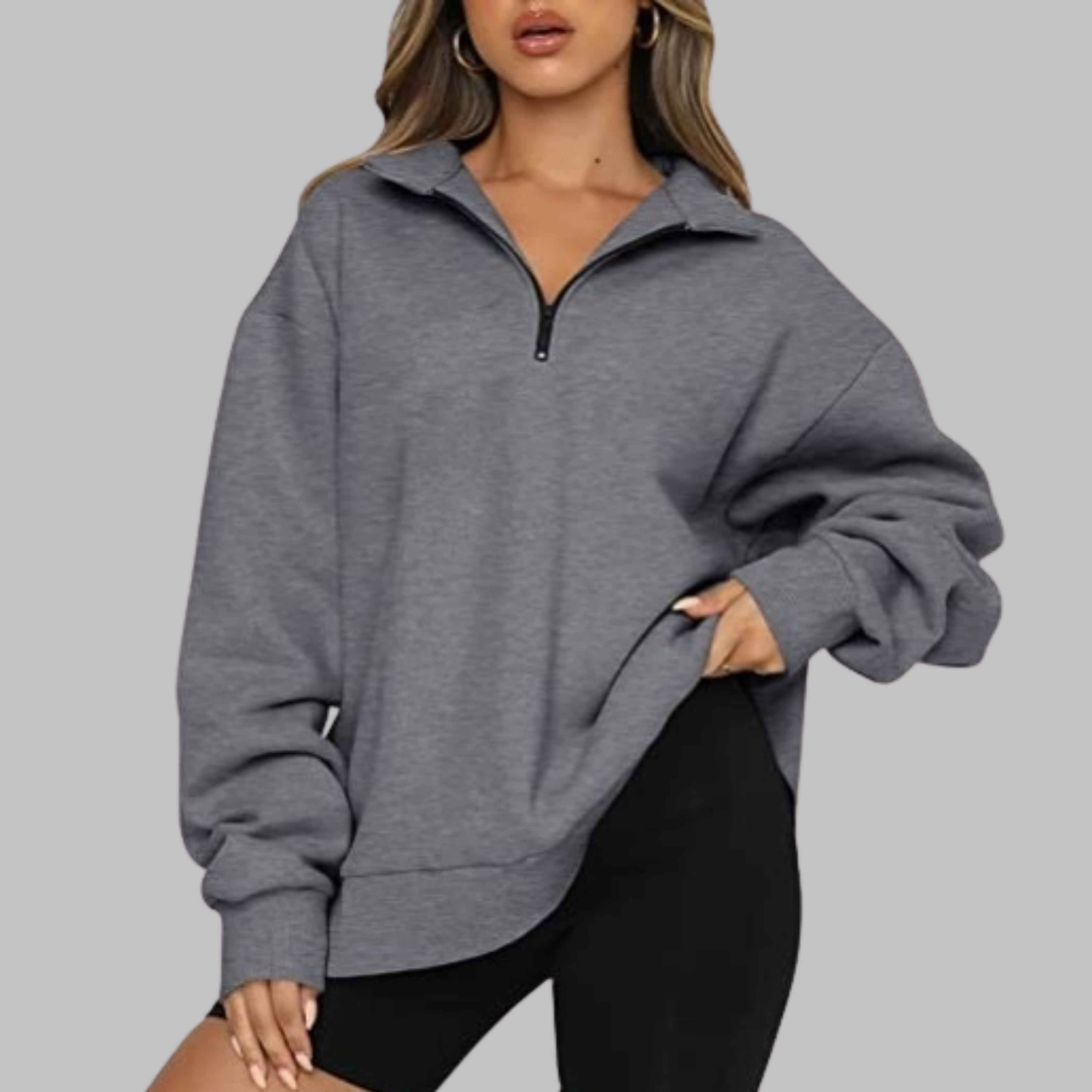 Mary | Casual Oversized Half Zip Long Sleeve Sweatshirt
