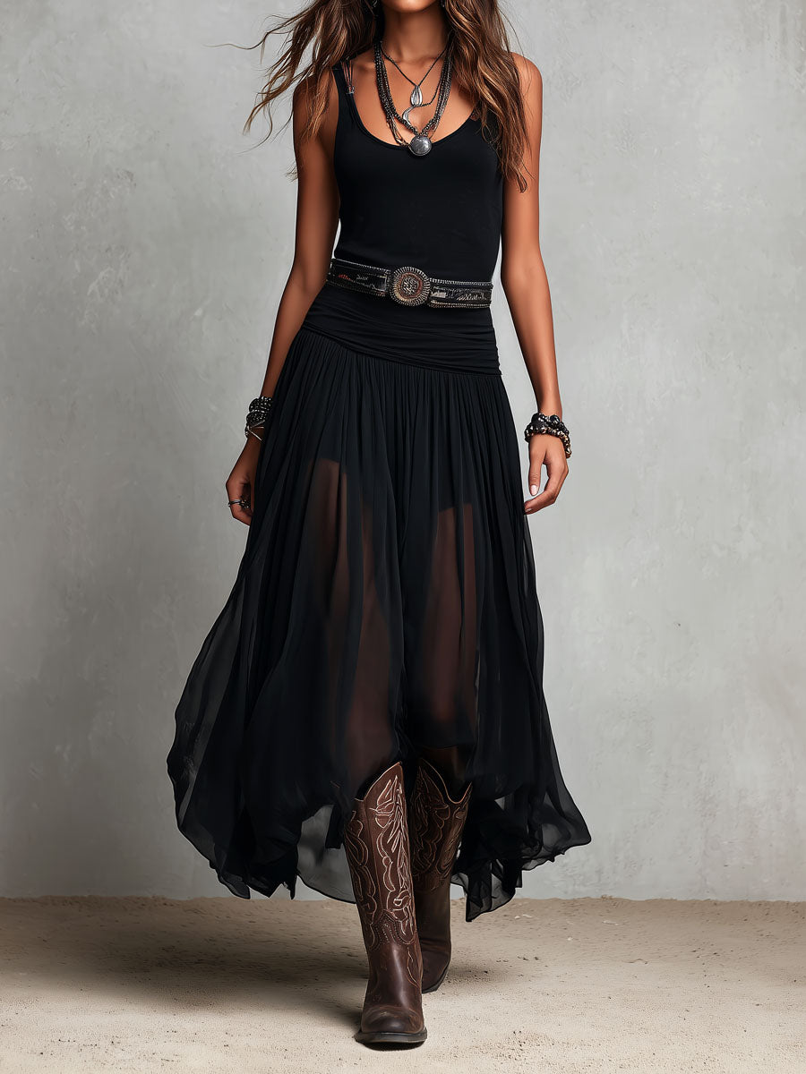 Raven | Sheer Skirt Maxi Dress